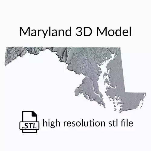 USA State of Maryland Topographic Map - 3D Terrain Topo 3D print model