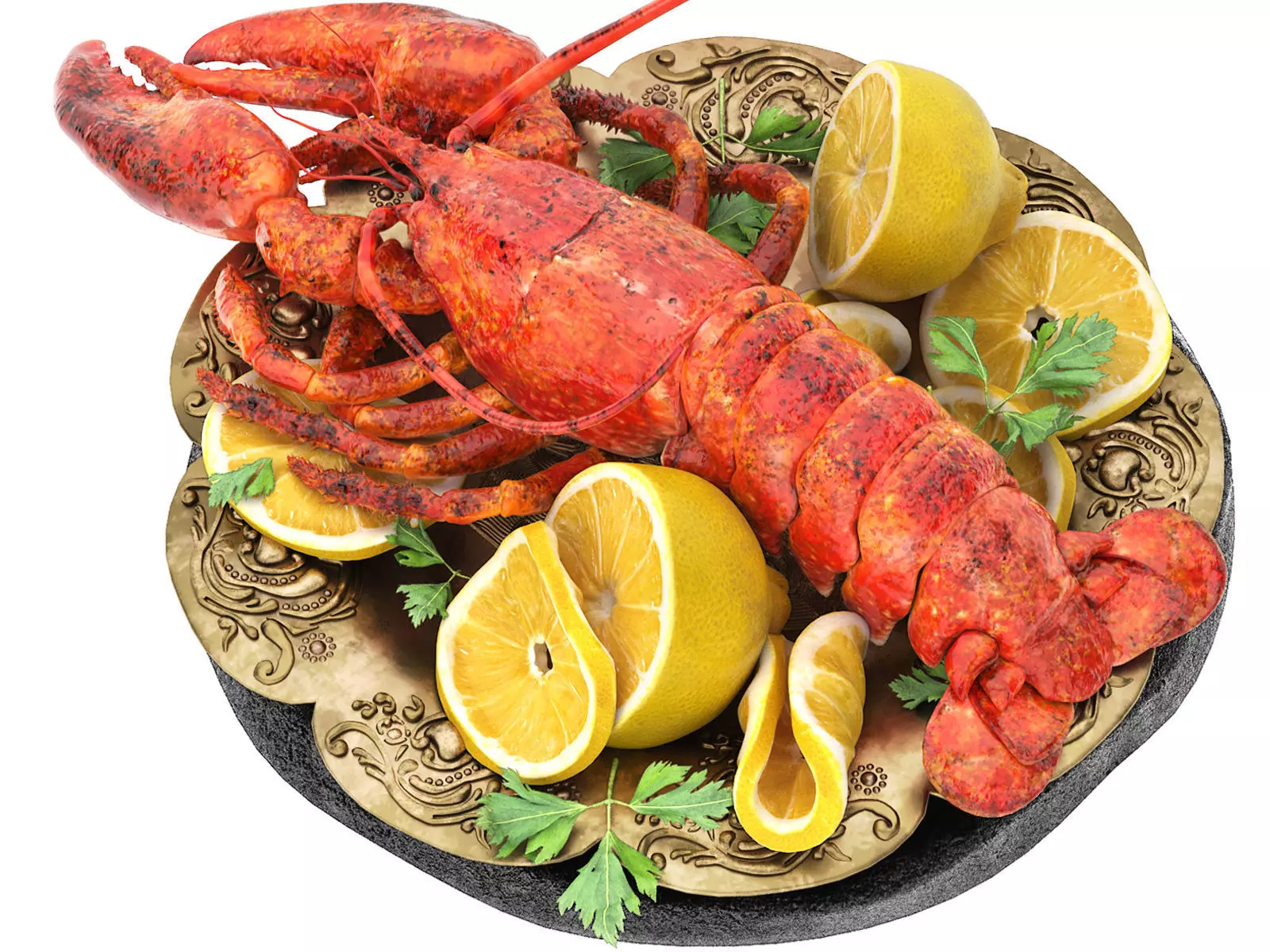 plate of seafood lobster 3D model
