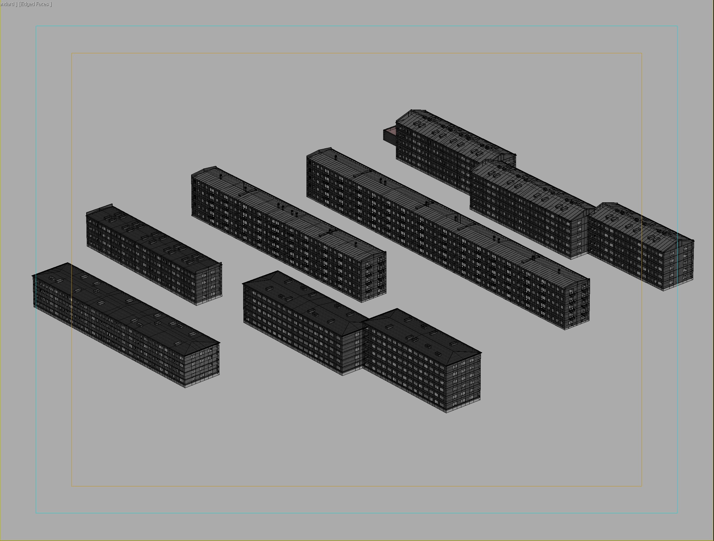 Soviet era residential block set 3D model_5