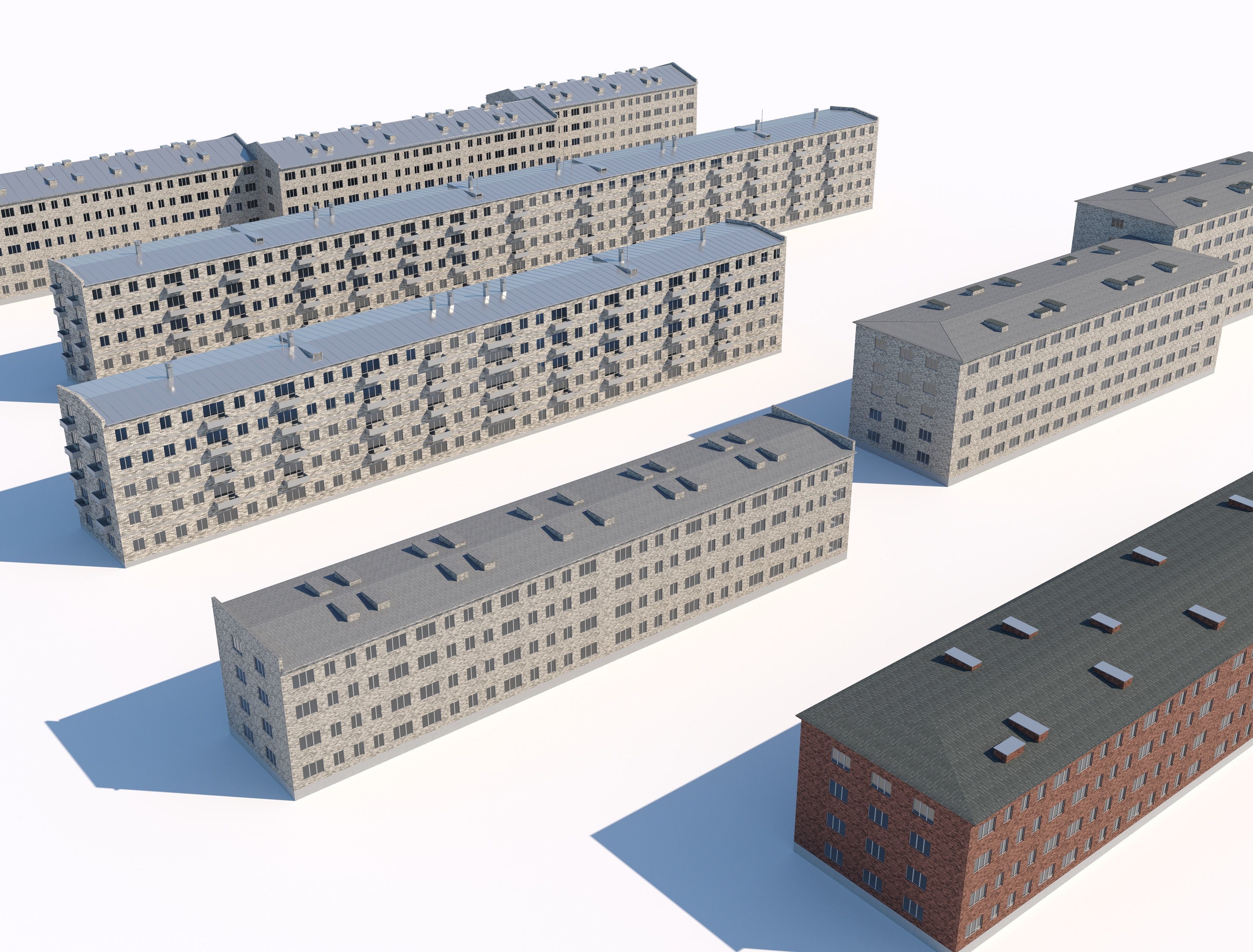 Soviet era residential block set 3D model_1