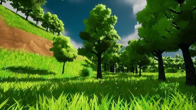 Stylized Forest 3D Environment Lush Grassland Nature Scene 3D model