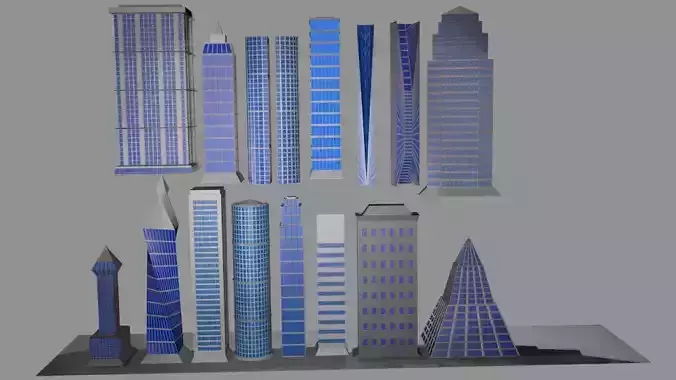 15 contents city package containing 15 towers cartoon
