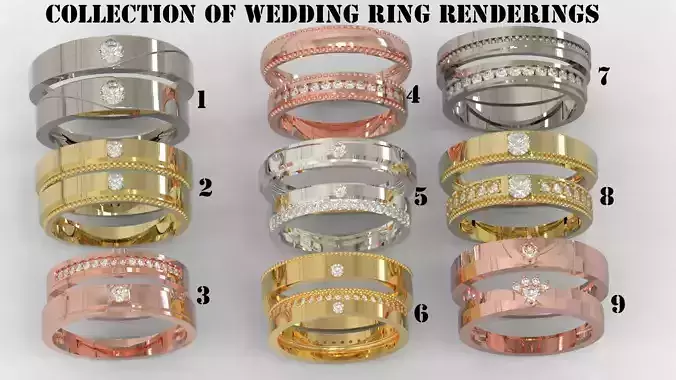 Collection of wedding ring renderings