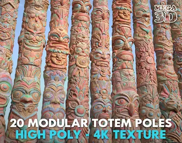 20 Modular Totem Poles - 241116 Low-poly 3D model 20 Modular Totem Poles - 241116 Low-poly 3D model