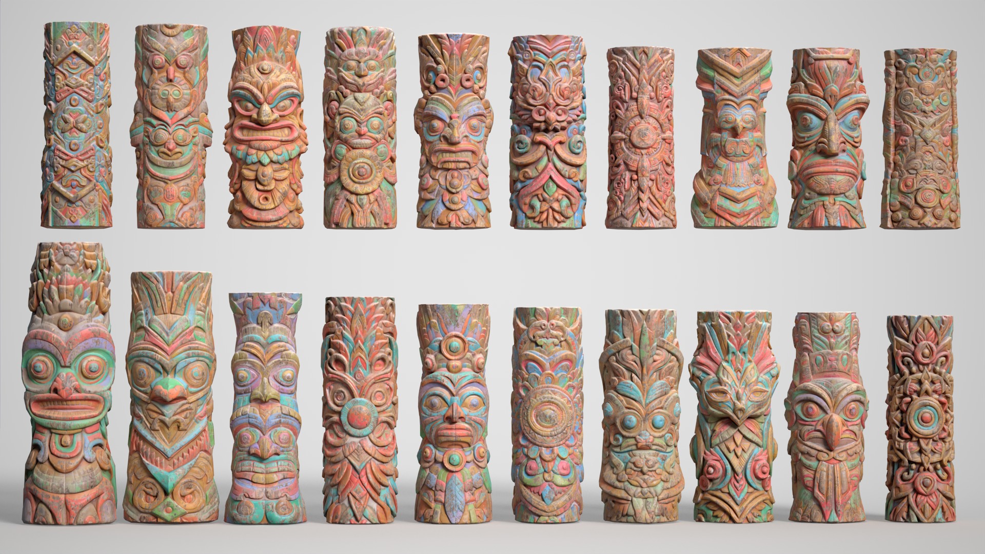 20 Modular Totem Poles - 241116 Low-poly 3D model_1