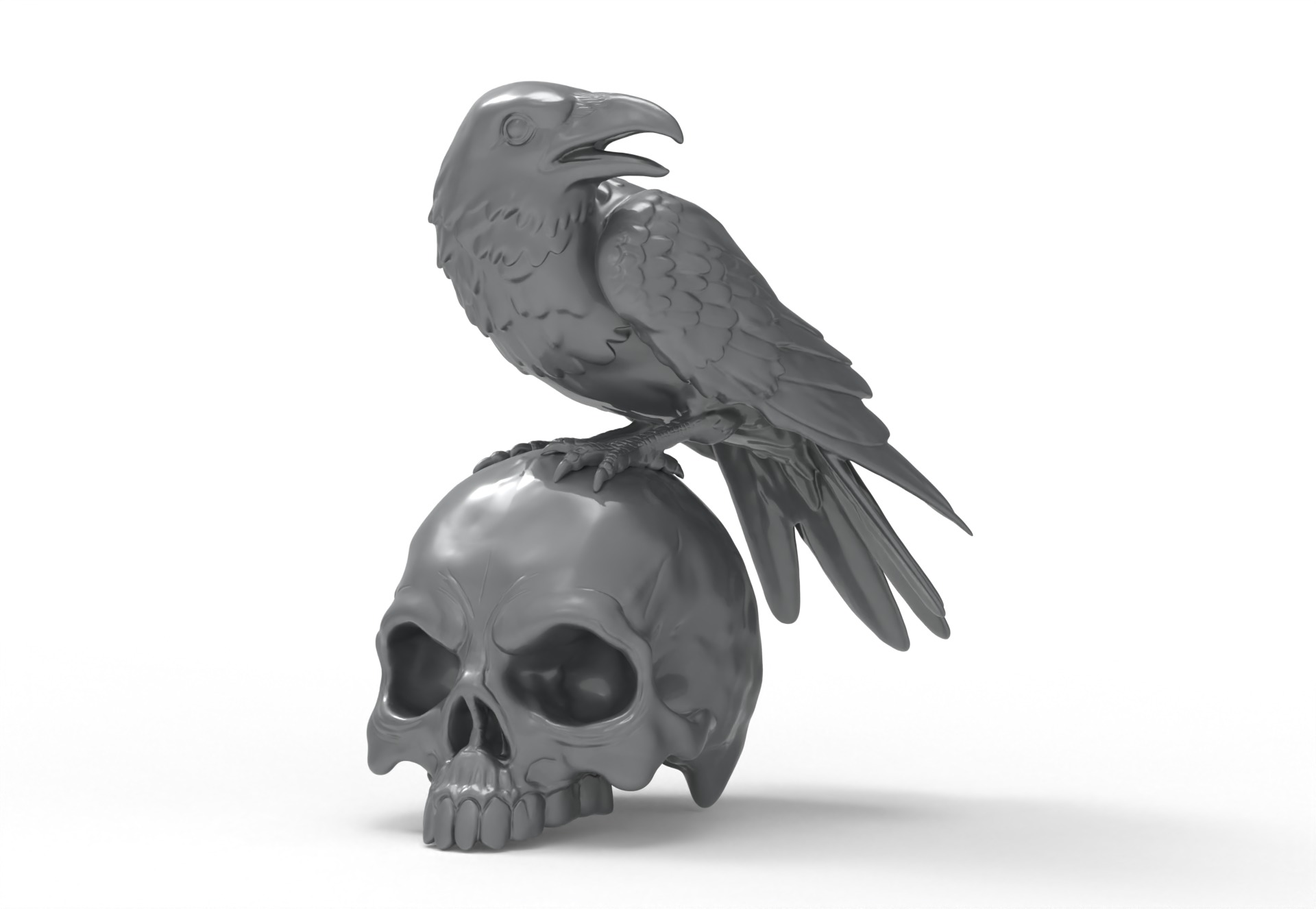 Skull Pen Holder with Crow Key Hook Functional Desk Accessory 3D print model_4
