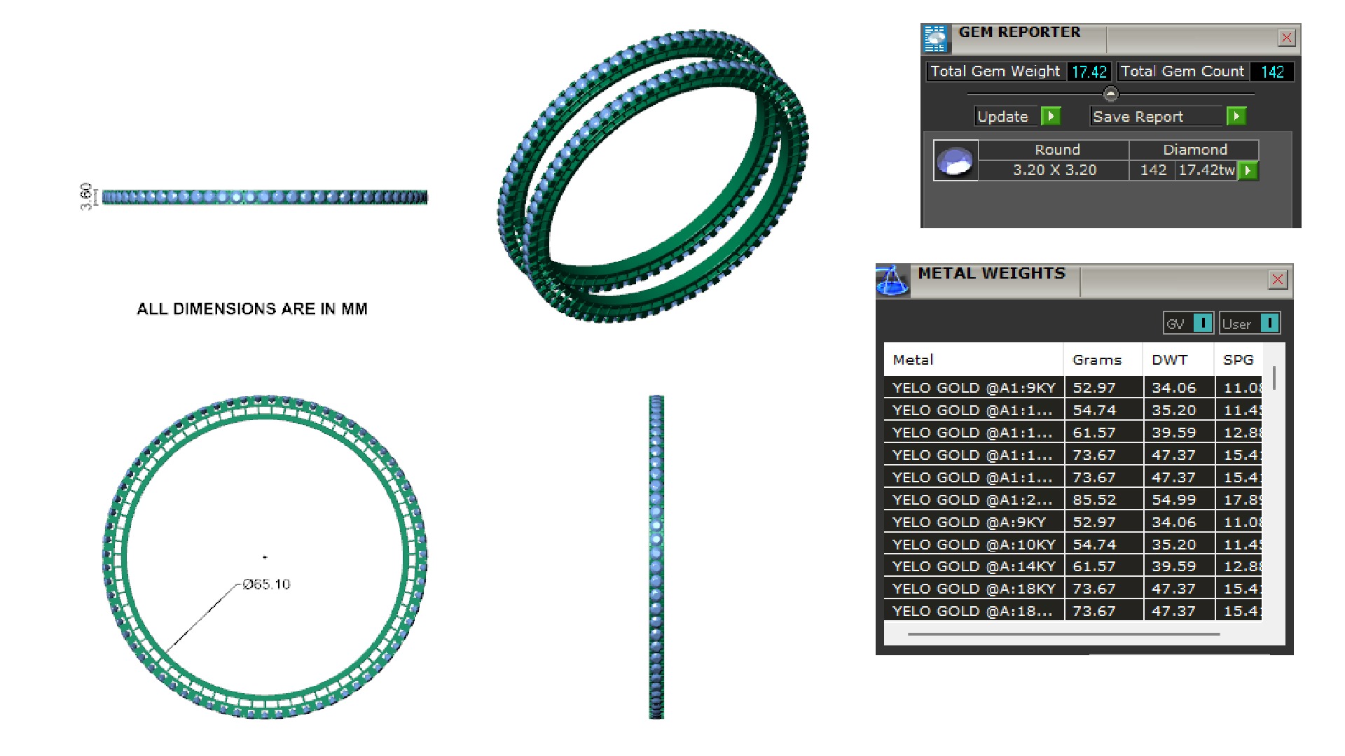 Diamond-Studded Gold Bangle Set High-Quality 3D Model 3D print model_2