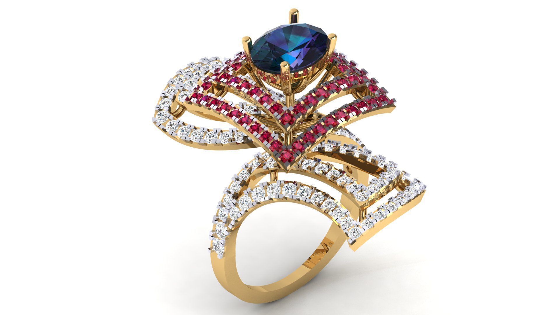 COCKTAIL RING WITH BLUE SAPPHIRE 3D print model_3