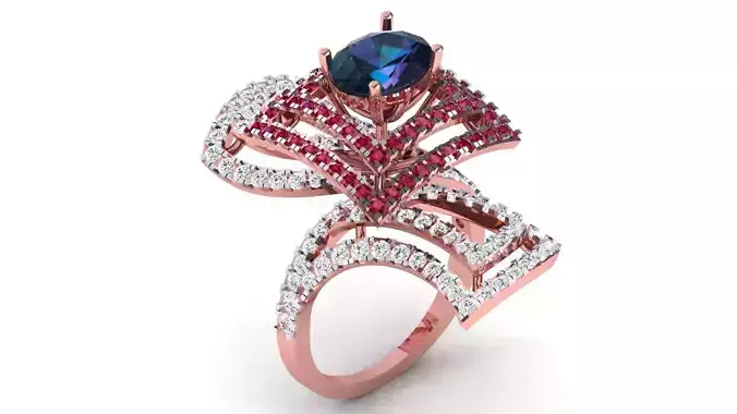 COCKTAIL RING WITH BLUE SAPPHIRE 3D print model
