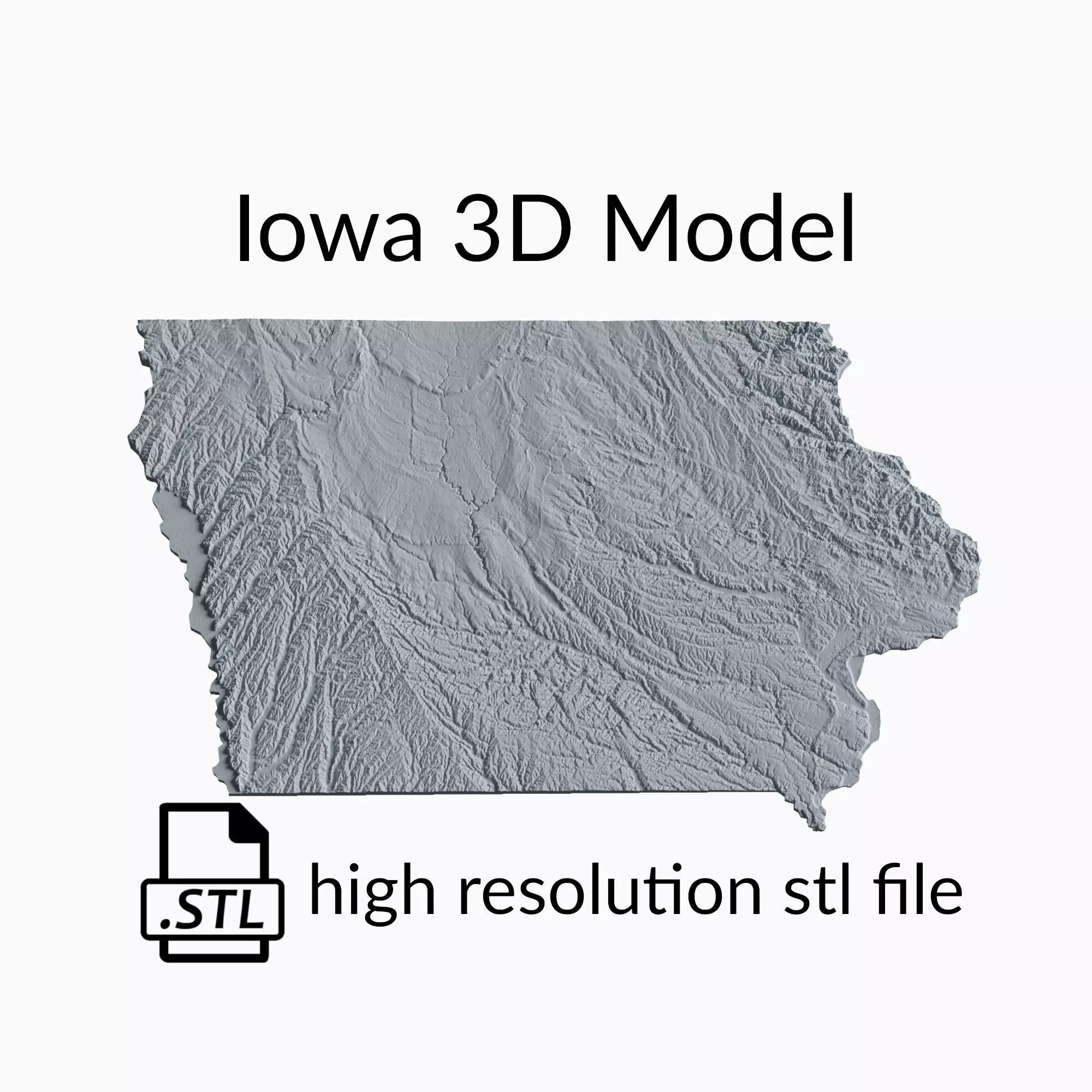 USA State of Iowa Topographic Map - 3D Terrain Topography 3D print model_0