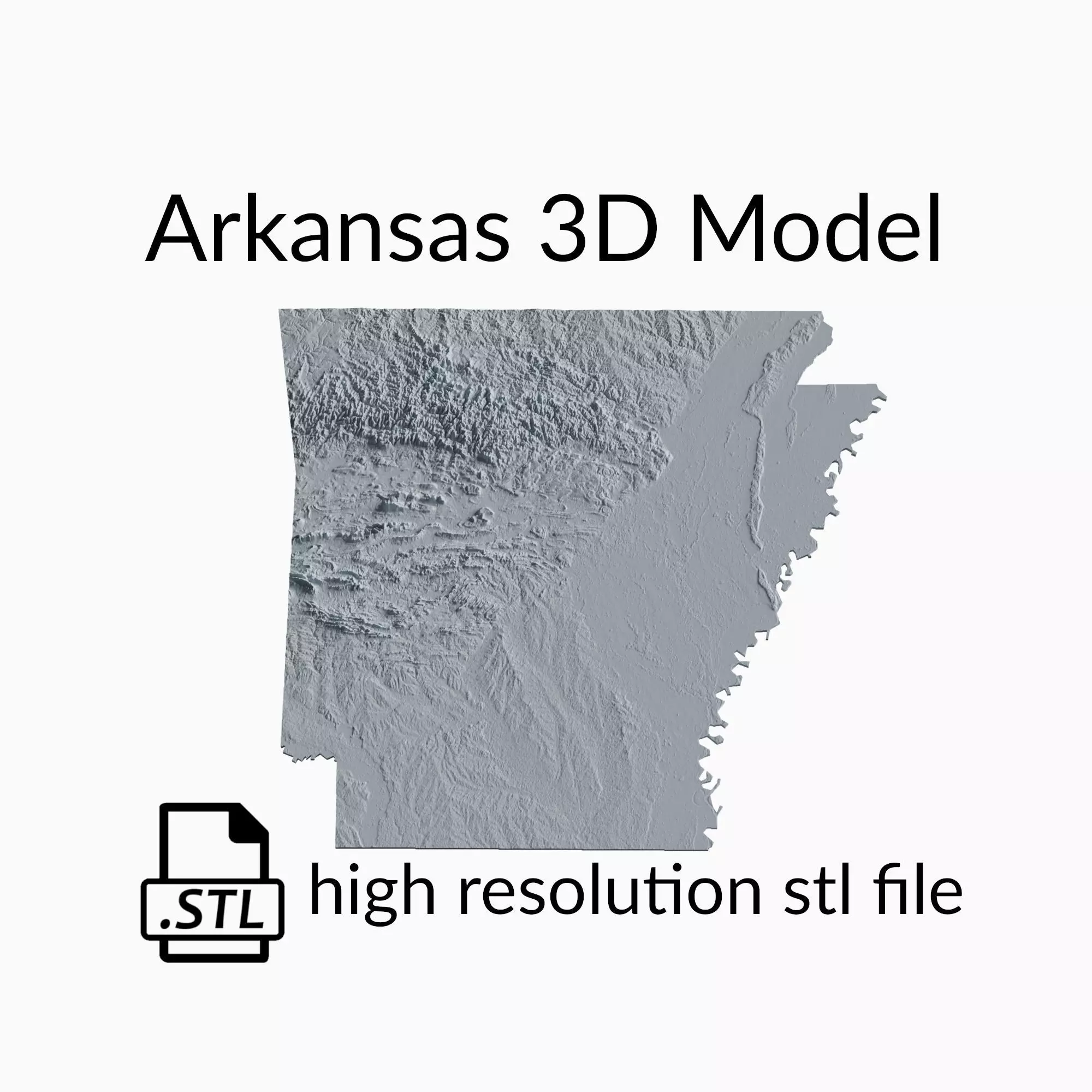 USA State of Arkansas Topographic Map - 3D Terrain Topography 3D print model_0