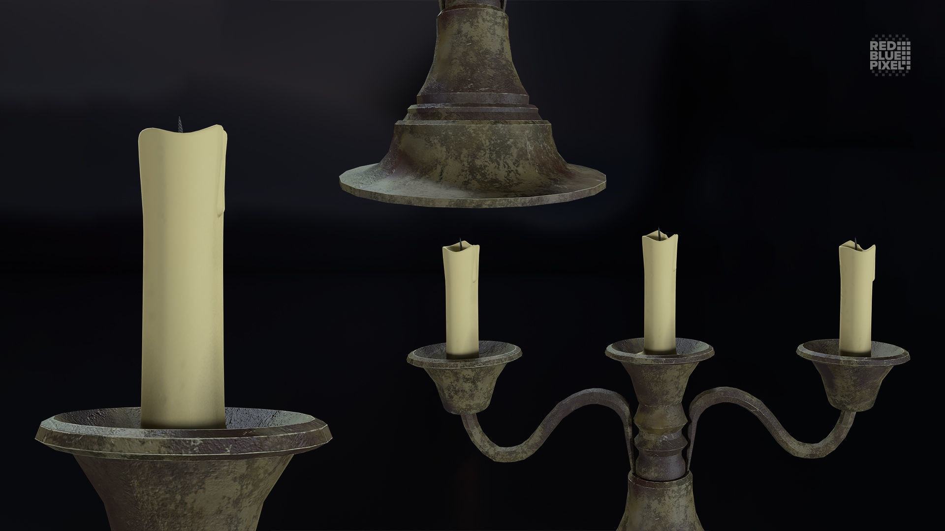 Medieval Candle Stand V02 Low-poly 3D model_2