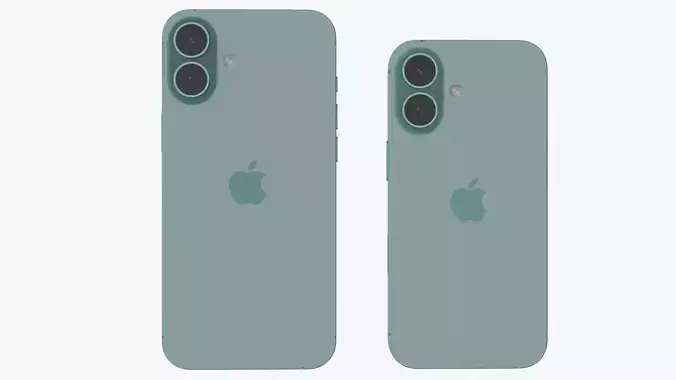 iPhone 16 and 16 Plus Teal Low-poly 3D model