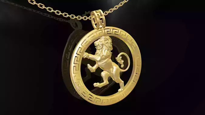 Lion Medallion Statue Sculpture pendant jewelry gold