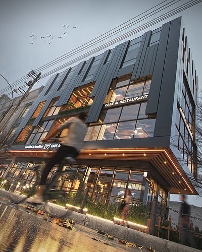 Modern Restaurant Full Design-Exterior and interior 3D model 6