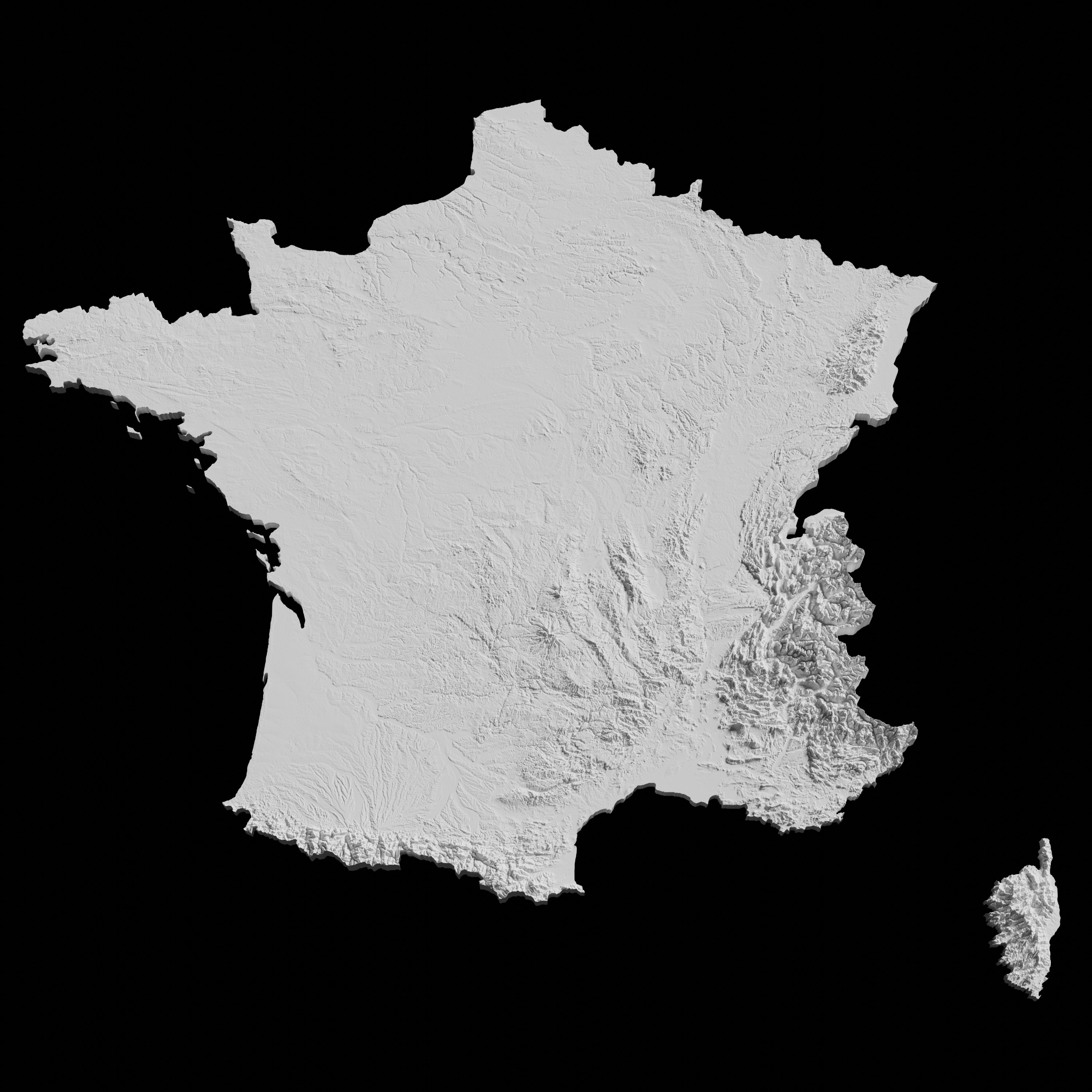 France Topographic Map - 3D Terrain Topography of France 3D print model_1