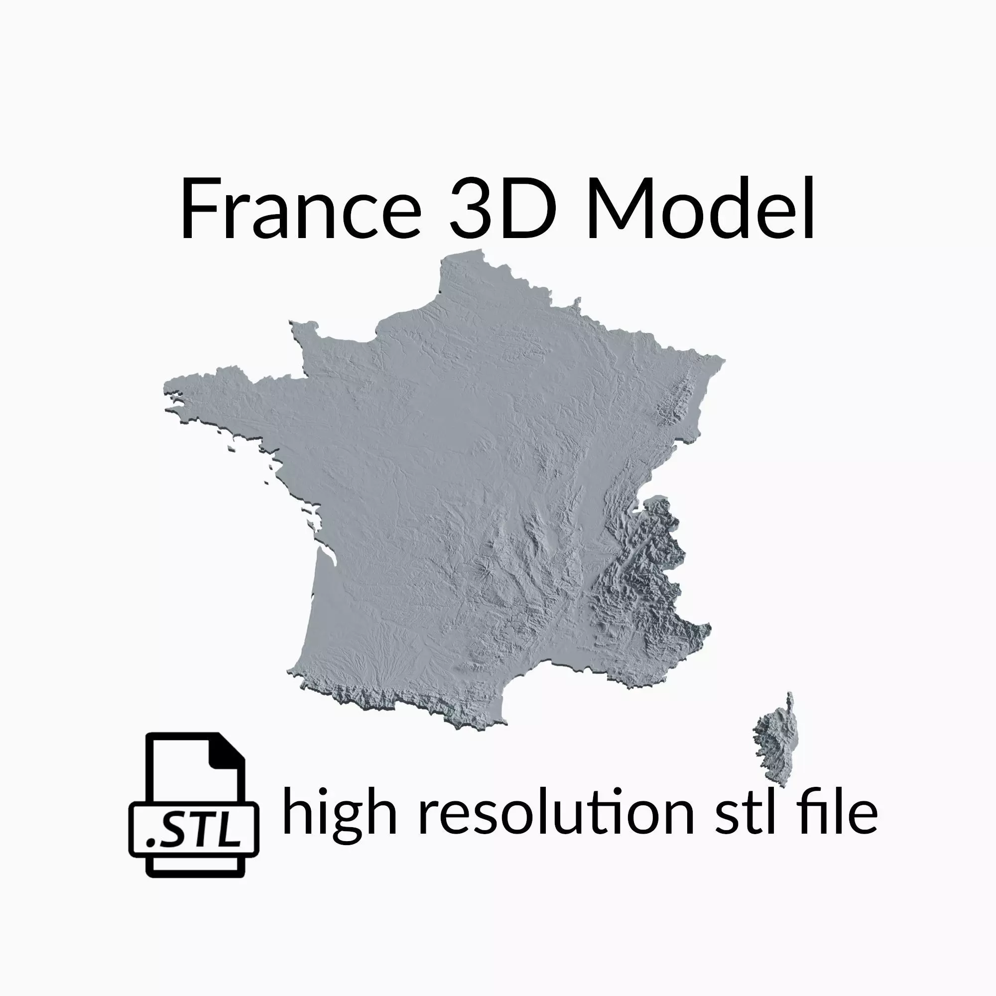 France Topographic Map - 3D Terrain Topography of France 3D print model_0
