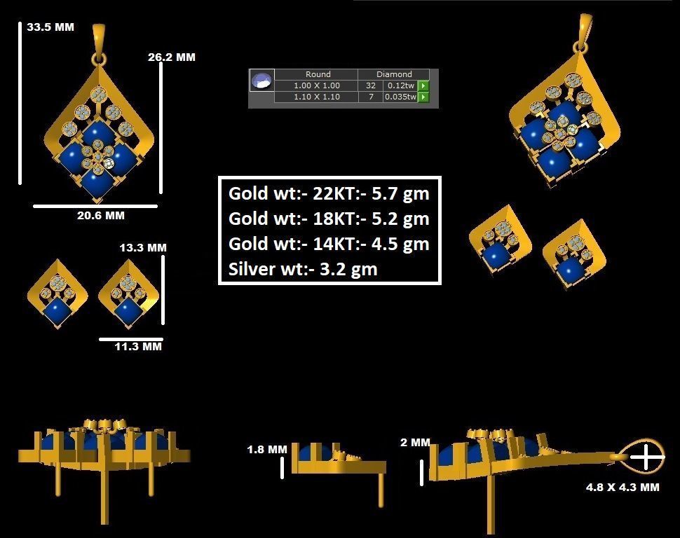 Diamond Pendant Set 09 3D print model_27