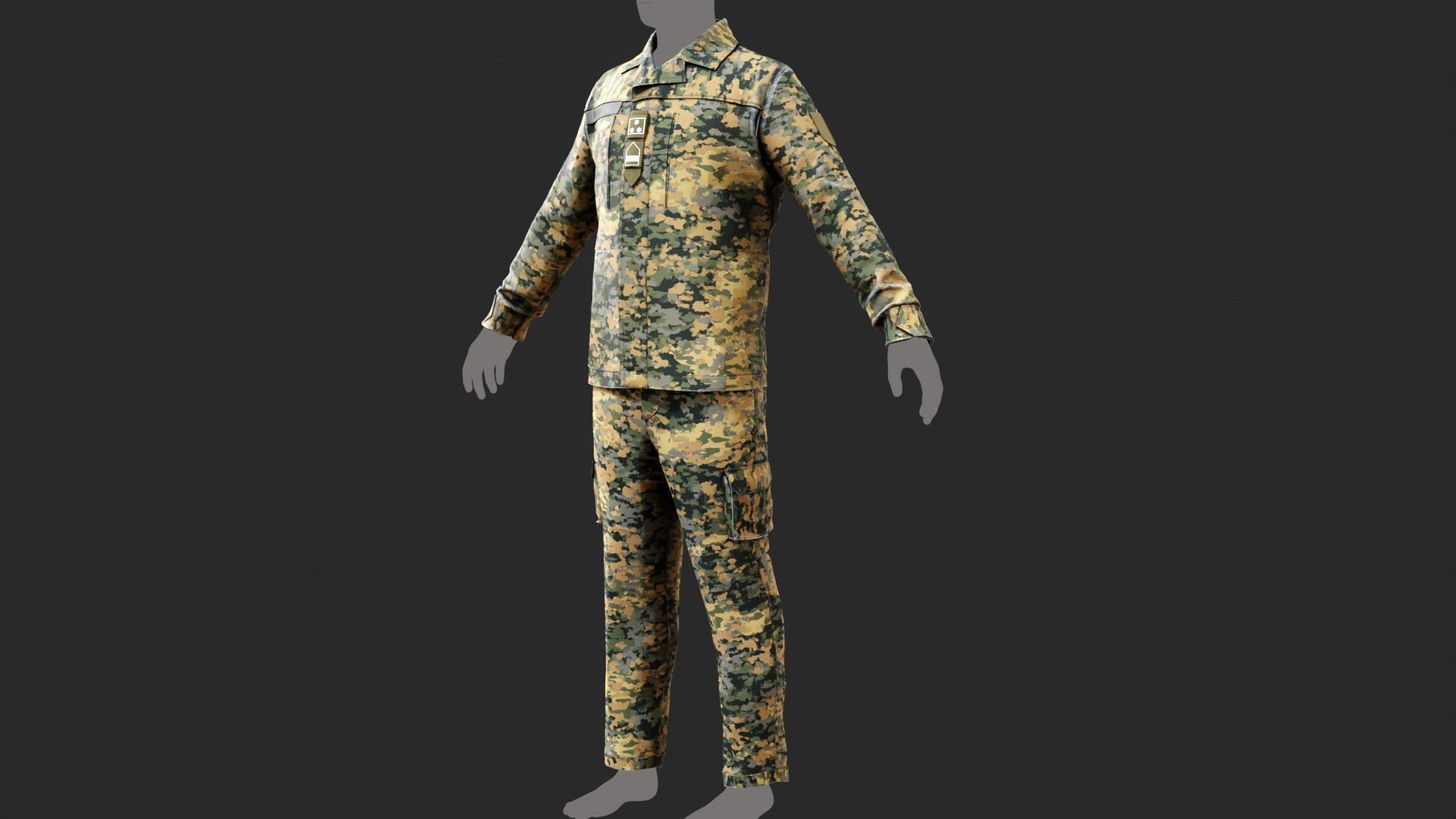 Austrian Armed Forces Shirt Pants -12 Color Game-Ready Low-poly 3D model_25