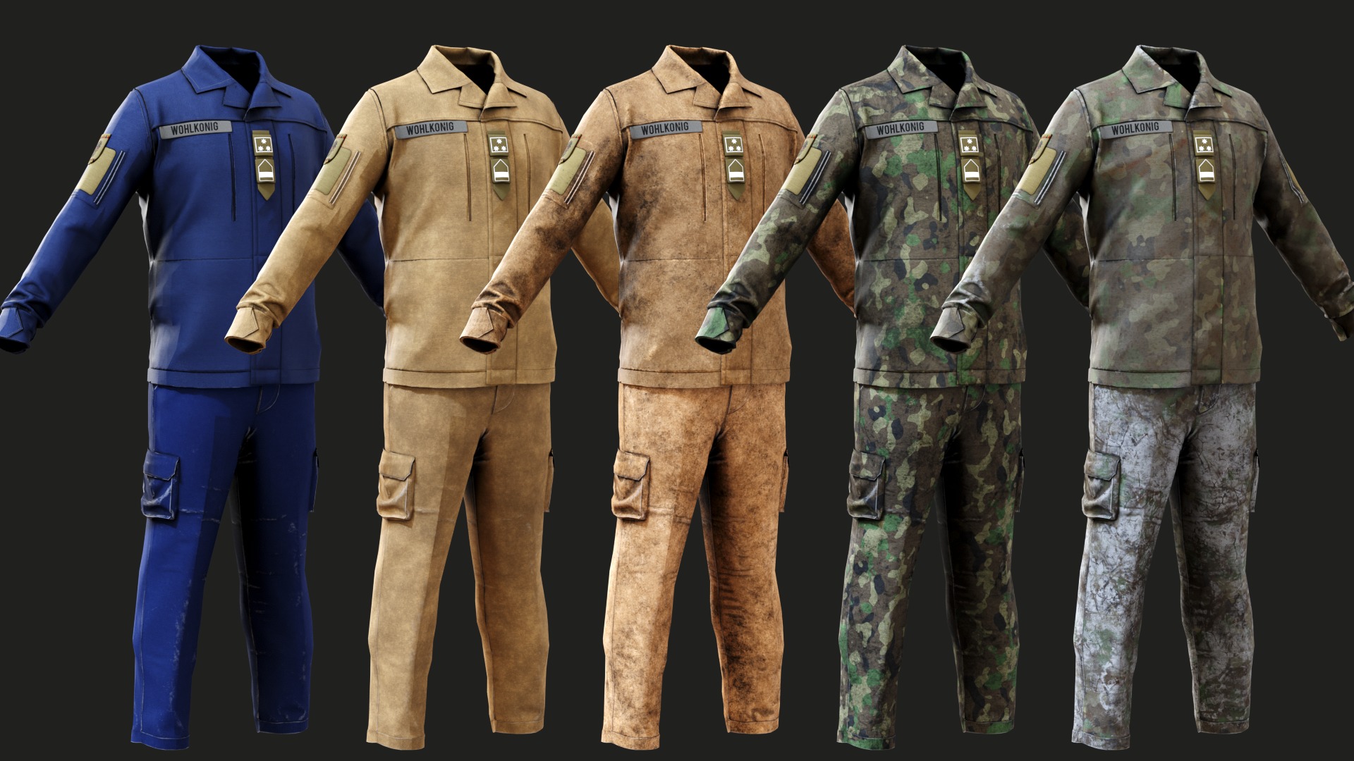 Austrian Armed Forces Shirt Pants -12 Color Game-Ready Low-poly 3D model_4