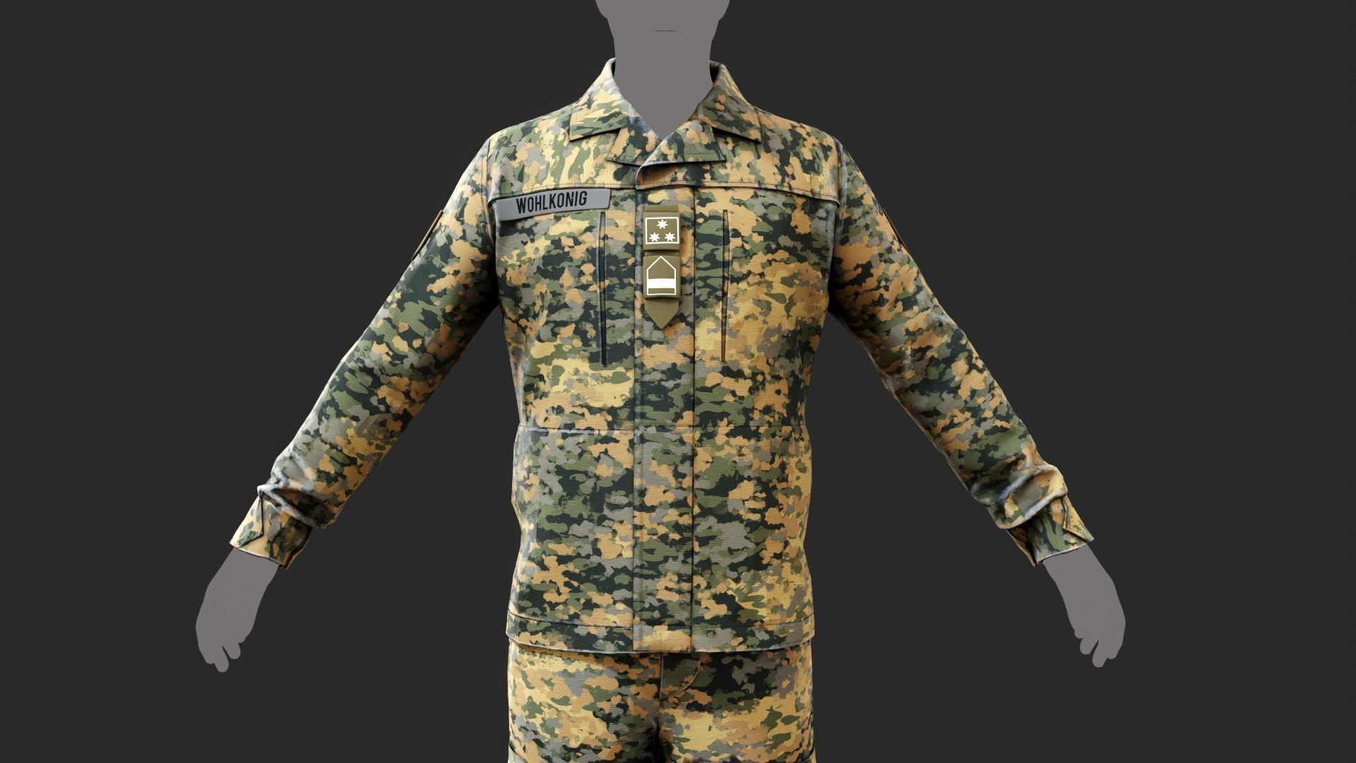 Austrian Armed Forces Shirt Pants -12 Color Game-Ready Low-poly 3D model_15