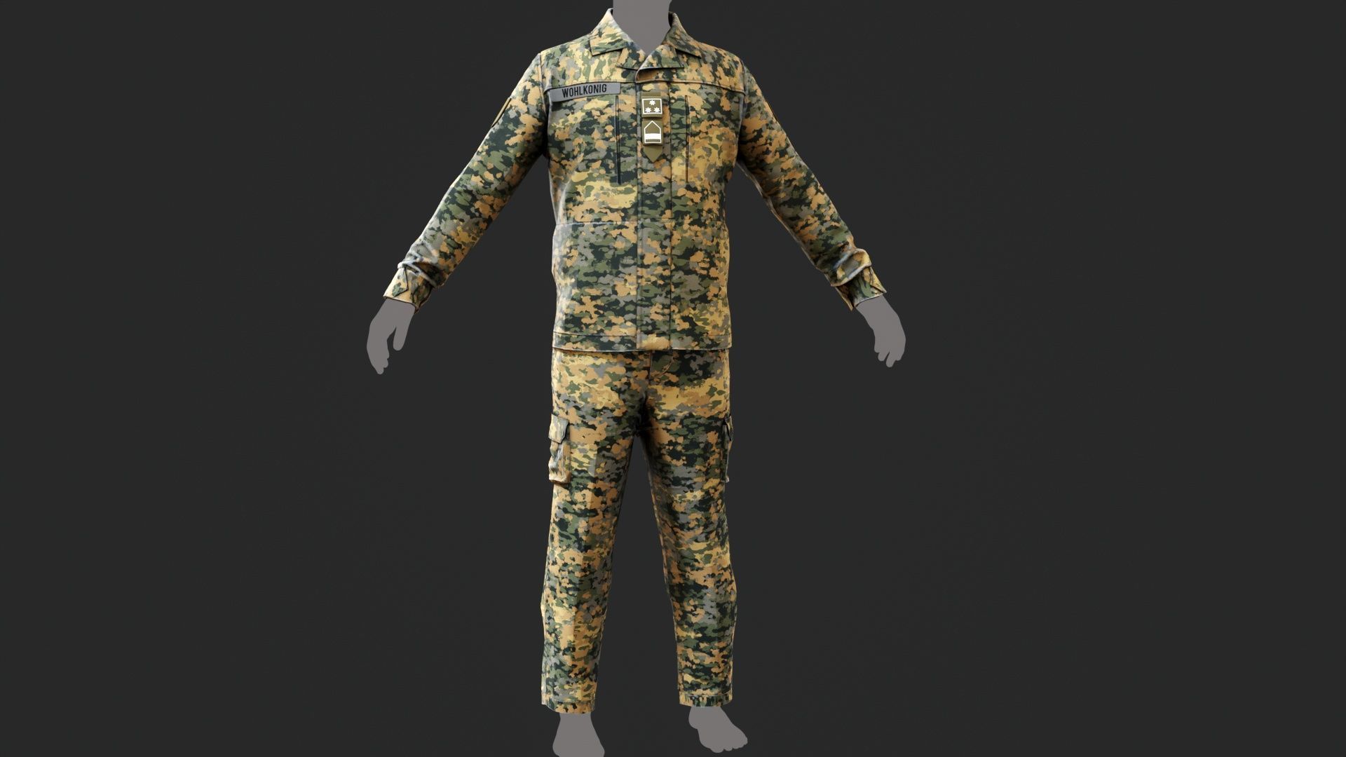 Austrian Armed Forces Shirt Pants -12 Color Game-Ready Low-poly 3D model_17