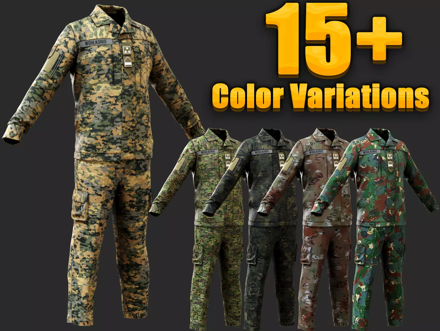 Austrian Armed Forces Shirt Pants -12 Color Game-Ready Low-poly 3D model_0