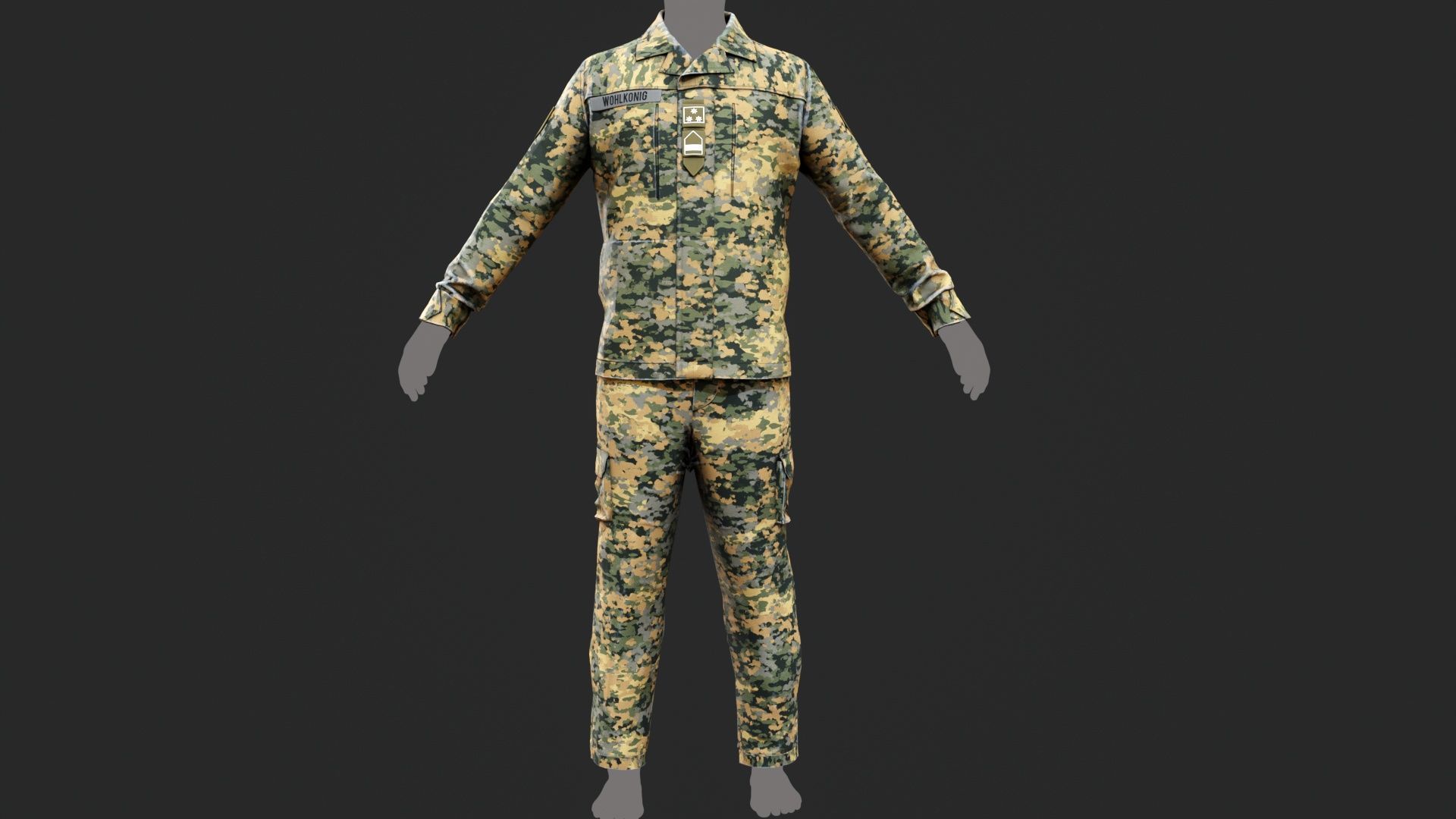 Austrian Armed Forces Shirt Pants -12 Color Game-Ready Low-poly 3D model_24