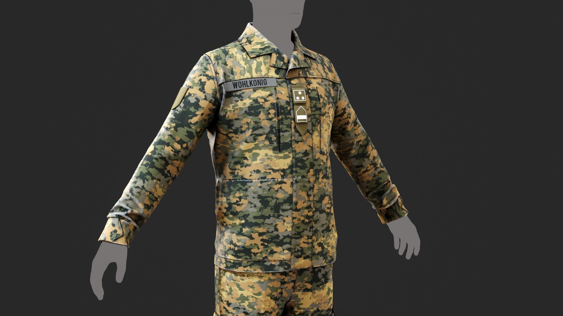 Austrian Armed Forces Shirt Pants -12 Color Game-Ready Low-poly 3D model_14