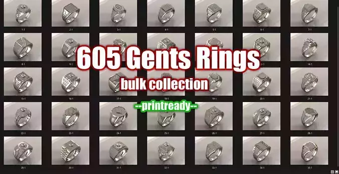 605 Gents Rings Models Bulk Collection STL 3DM Diamond Models 3D print model