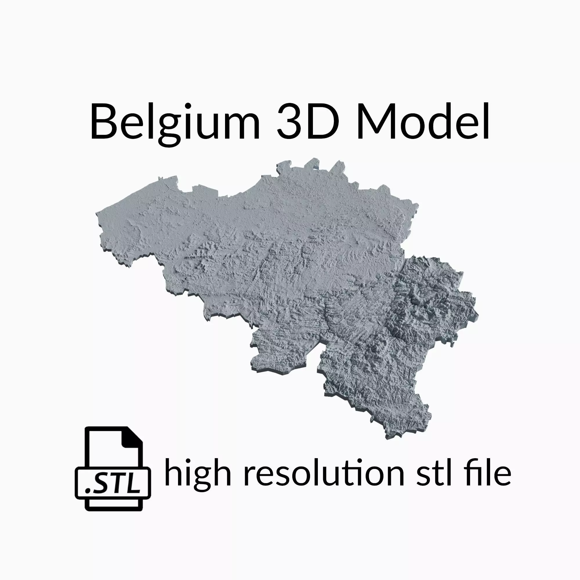 Belgium Topographic Map - 3D Terrain Topography of Belgium 3D print model