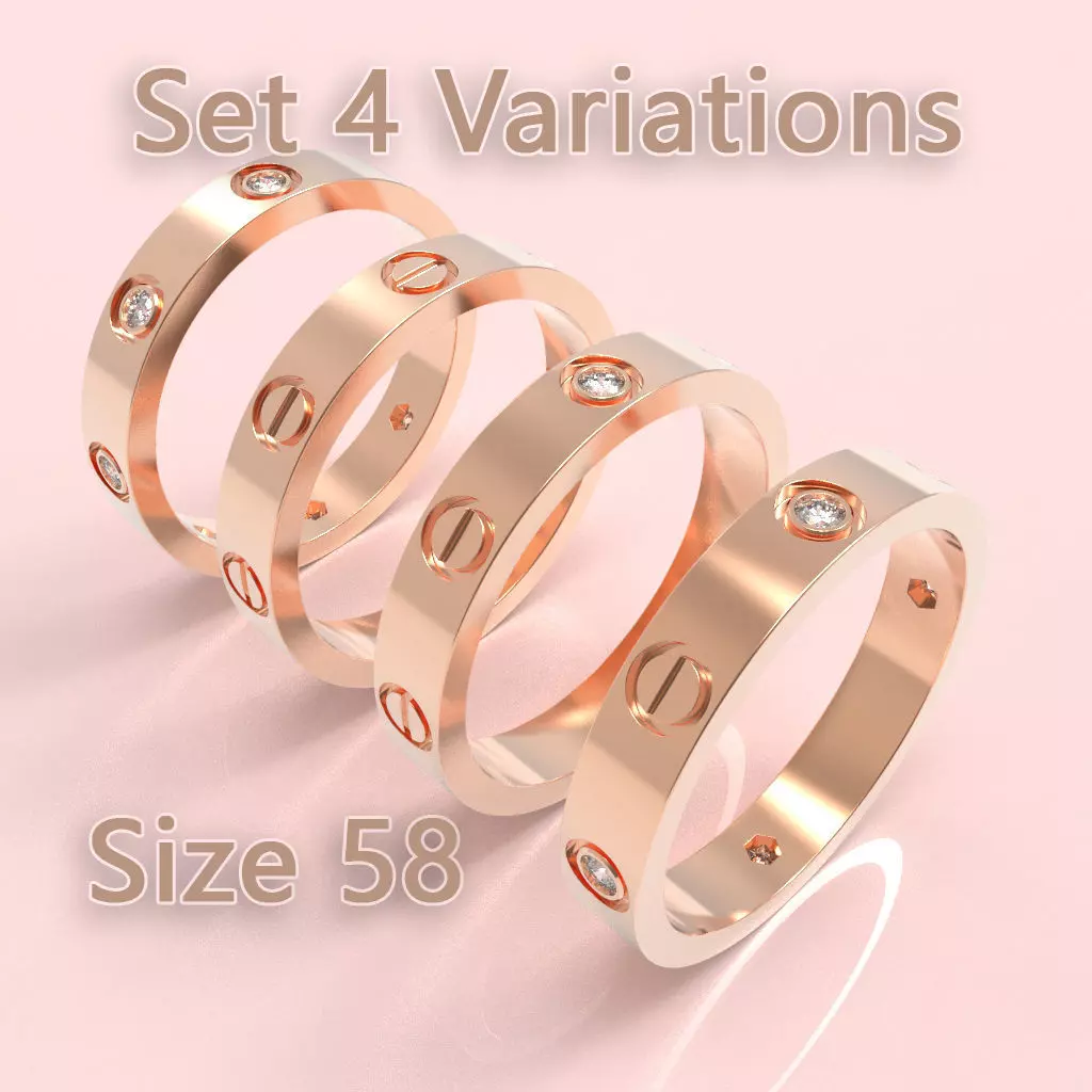 Screw Ring Set 4 Variations Size 58 3D print model_0