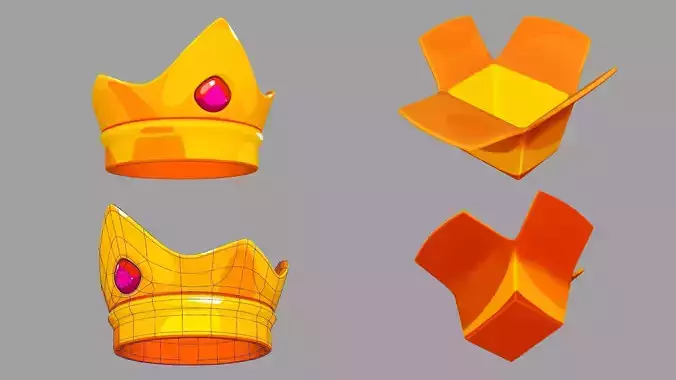 Cartoon Box and crown Low-poly  3D model