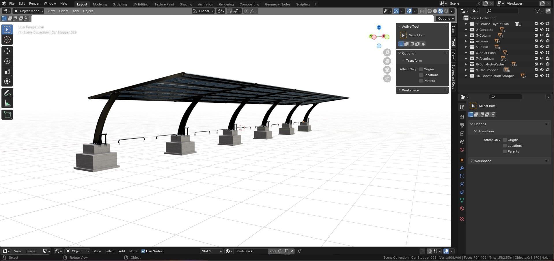 10 Cars L Type Modern Solar Carport 3D model_36