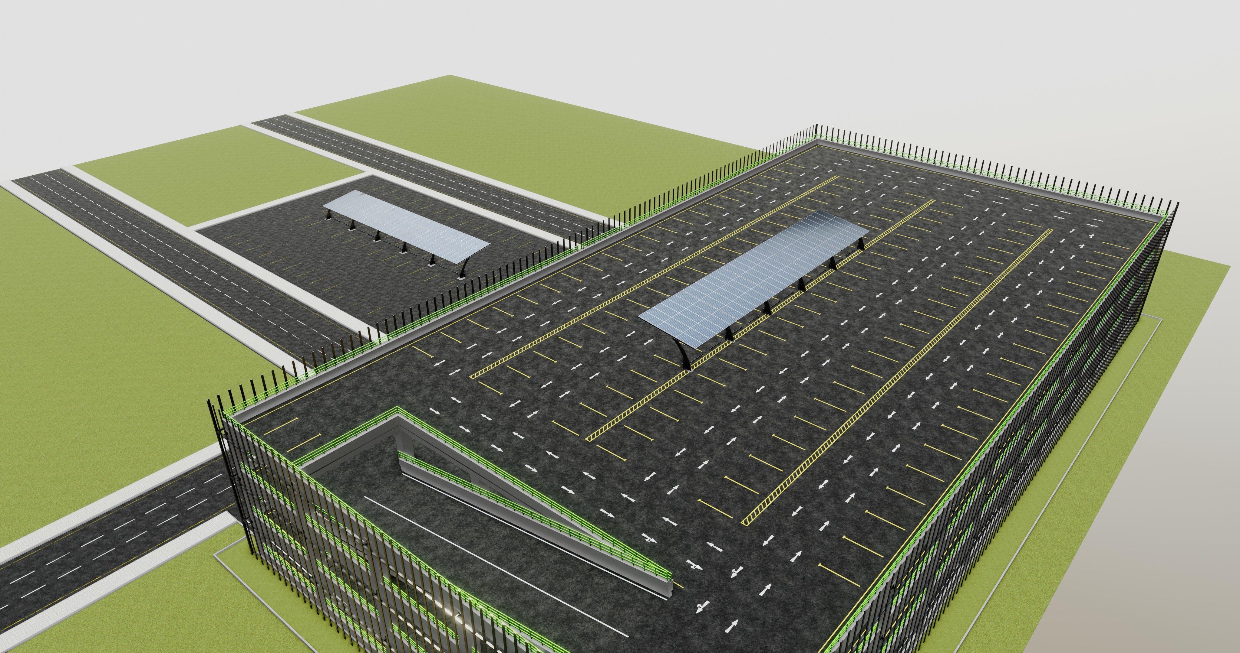 10 Cars L Type Modern Solar Carport 3D model_25