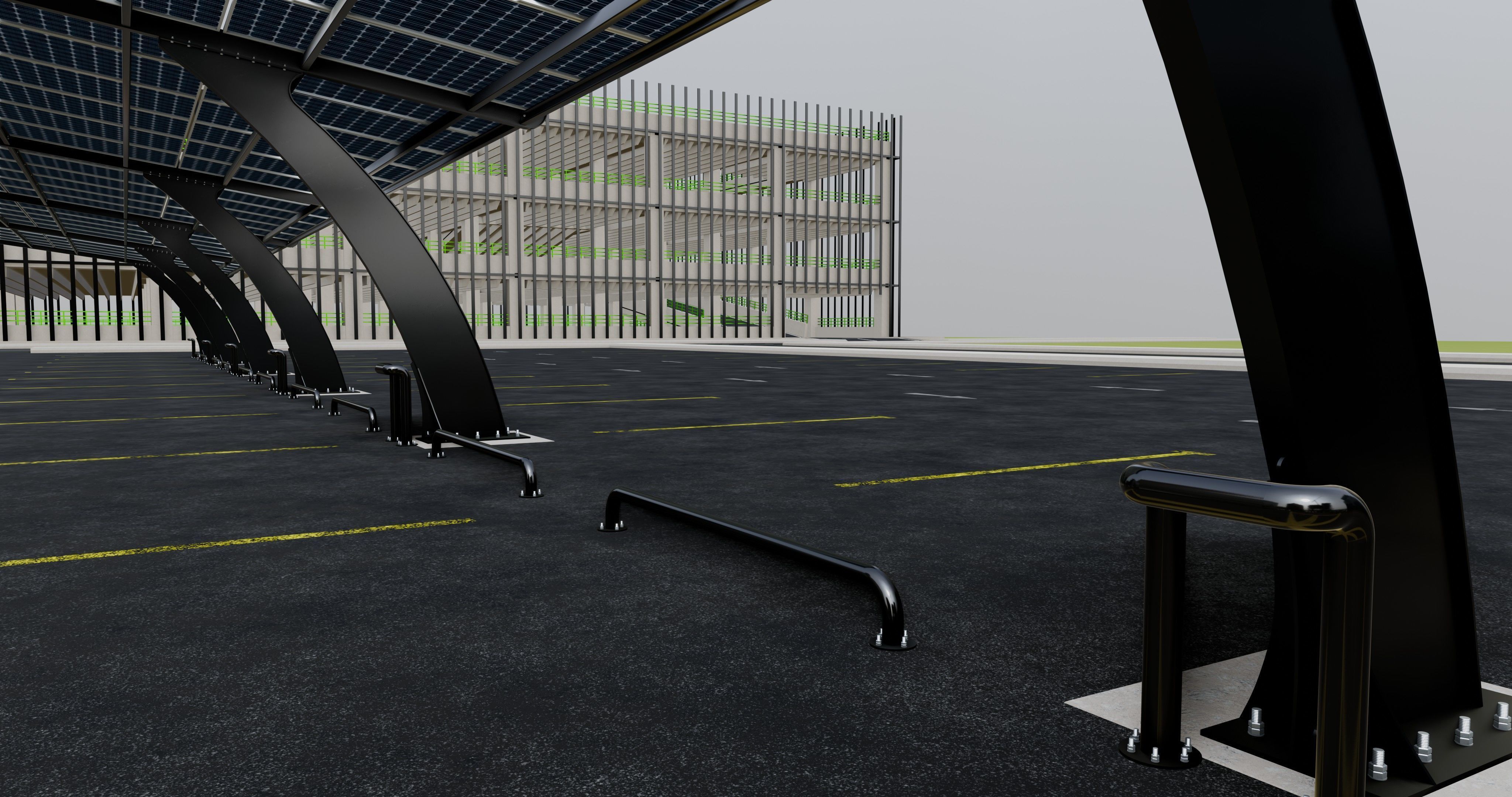 10 Cars L Type Modern Solar Carport 3D model_11
