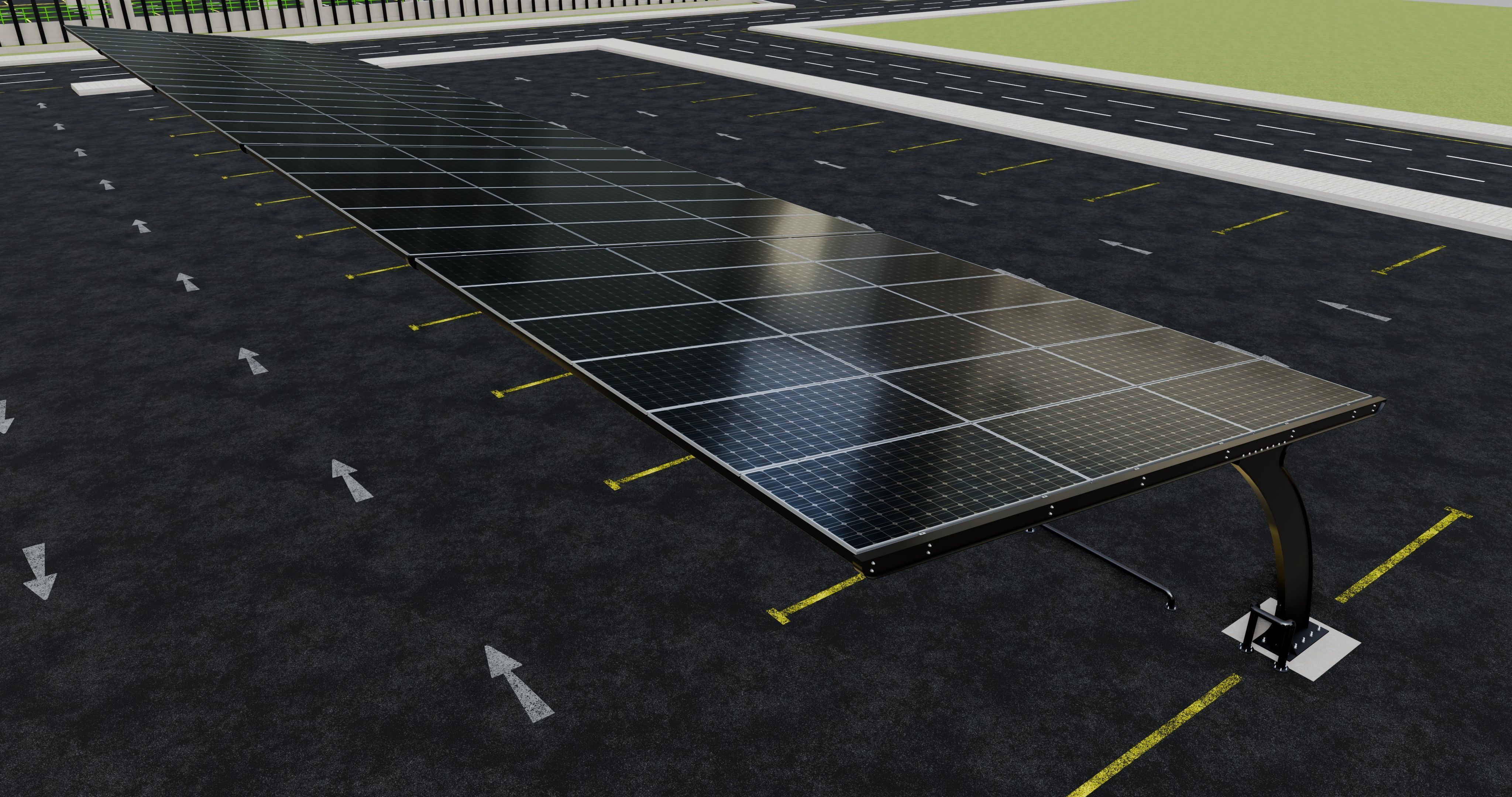 10 Cars L Type Modern Solar Carport 3D model_10