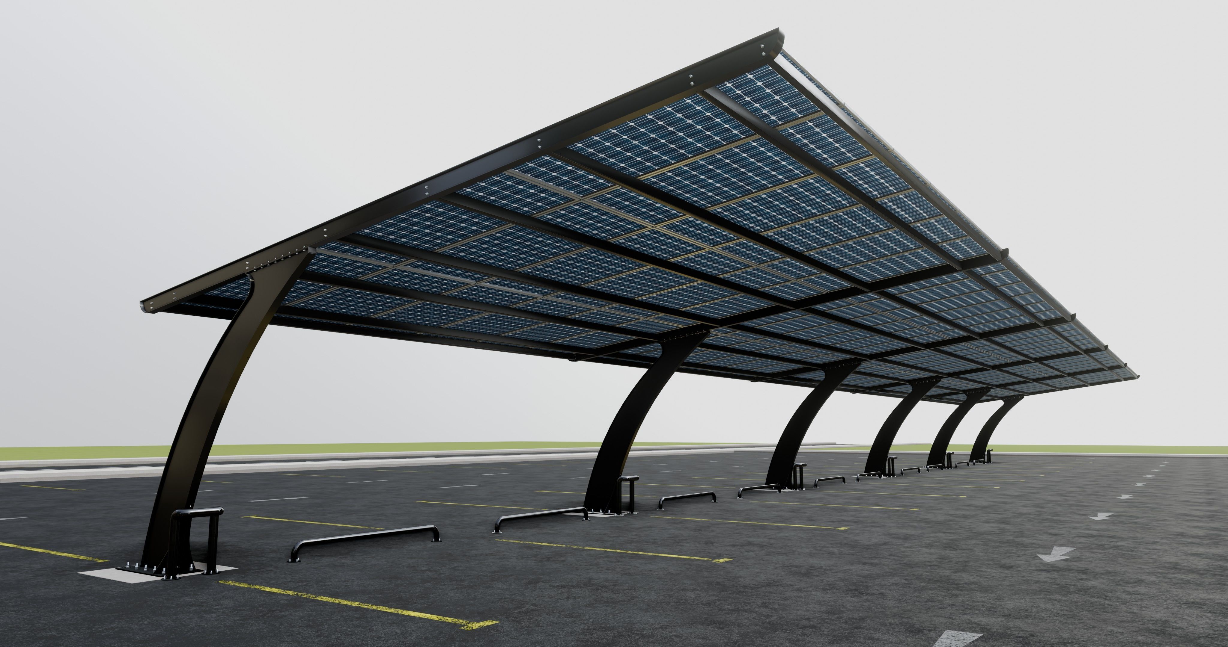 10 Cars L Type Modern Solar Carport 3D model_6