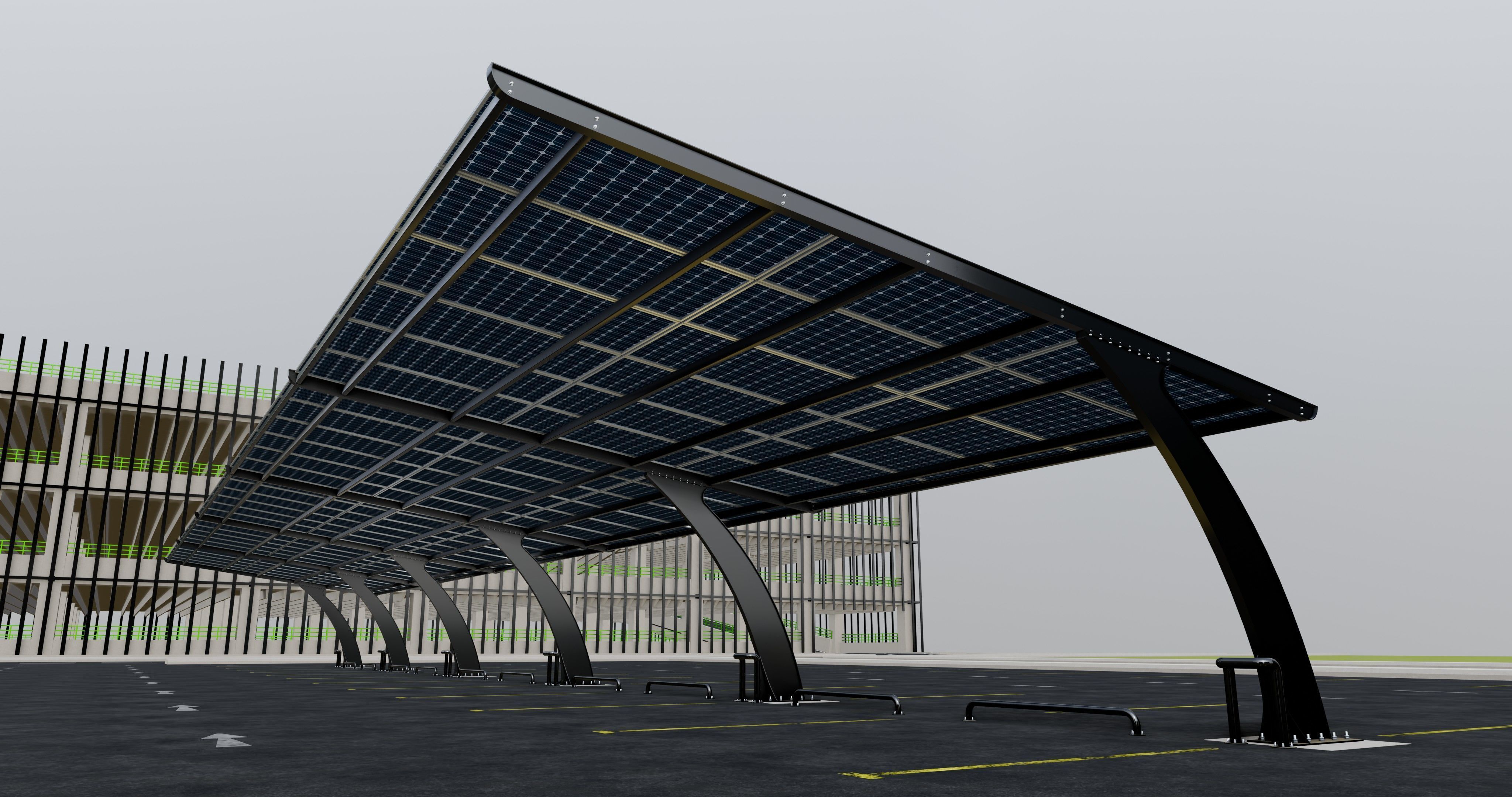10 Cars L Type Modern Solar Carport 3D model_15