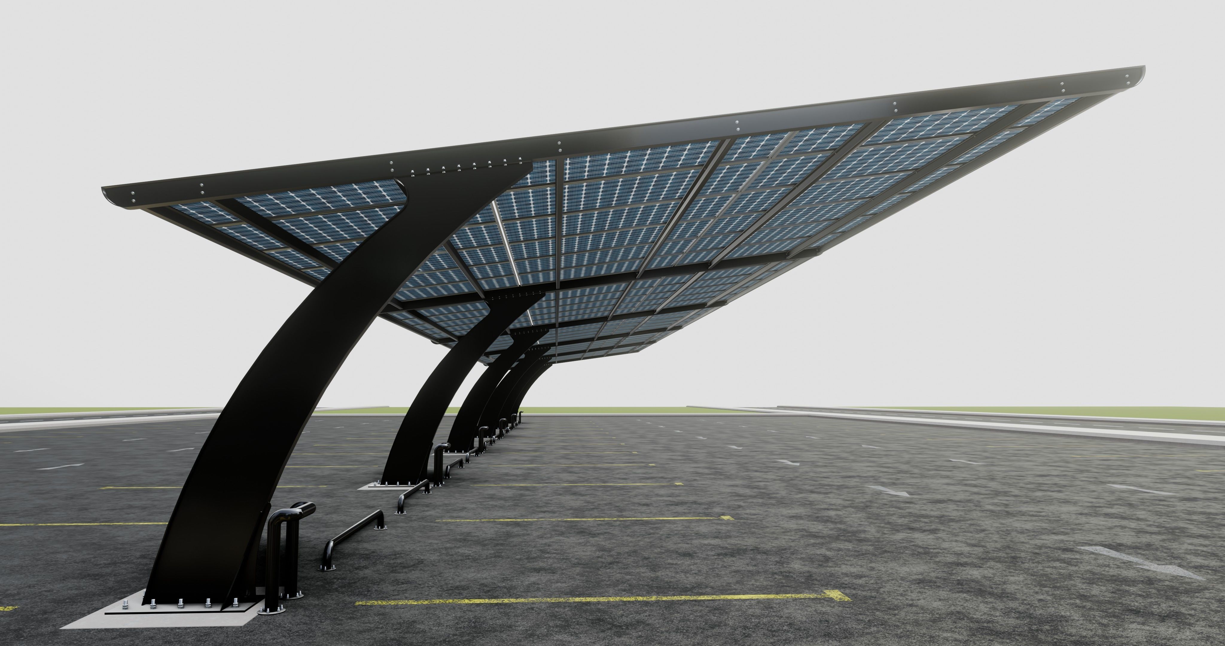 10 Cars L Type Modern Solar Carport 3D model_4