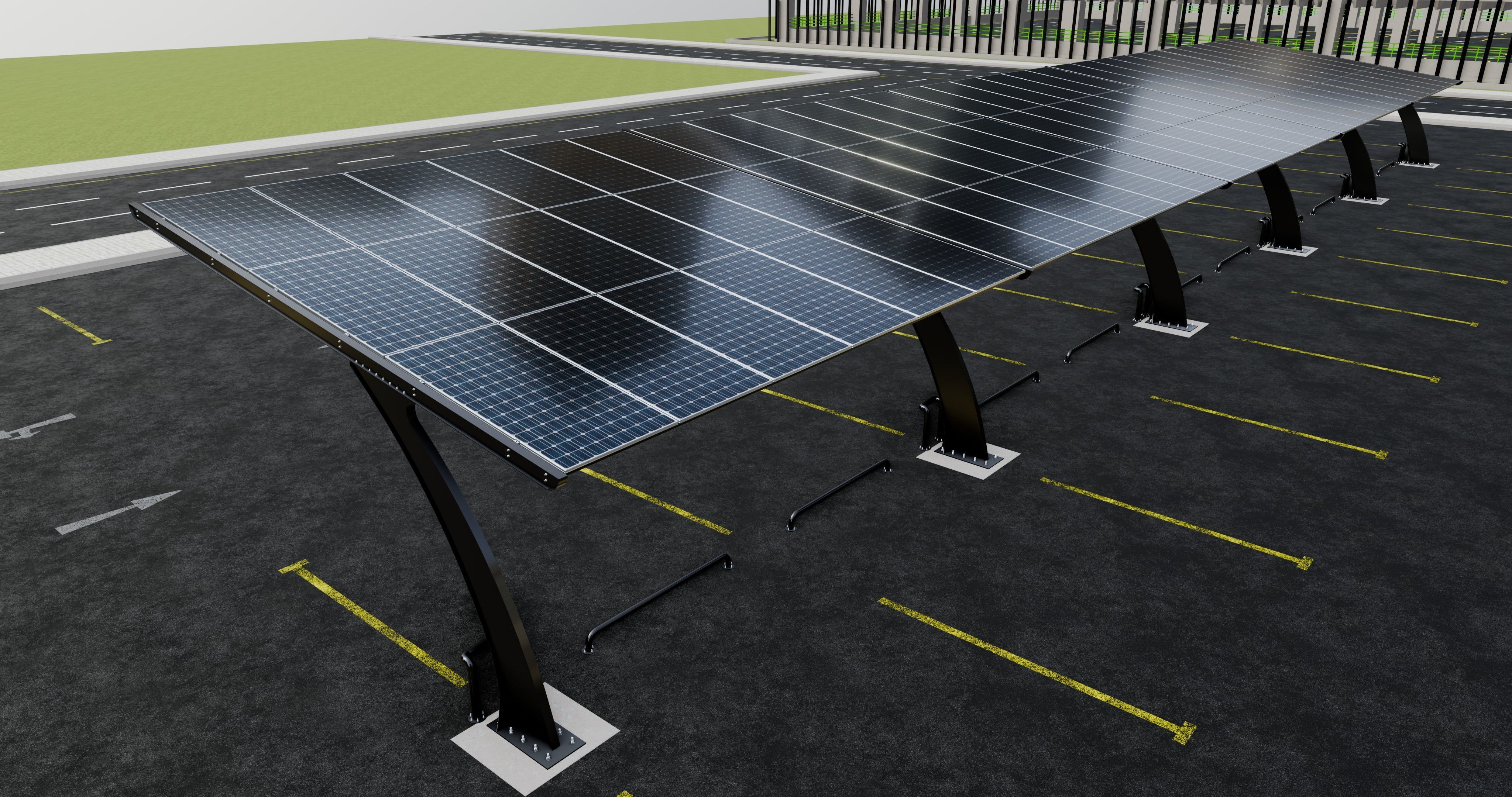 10 Cars L Type Modern Solar Carport 3D model_9