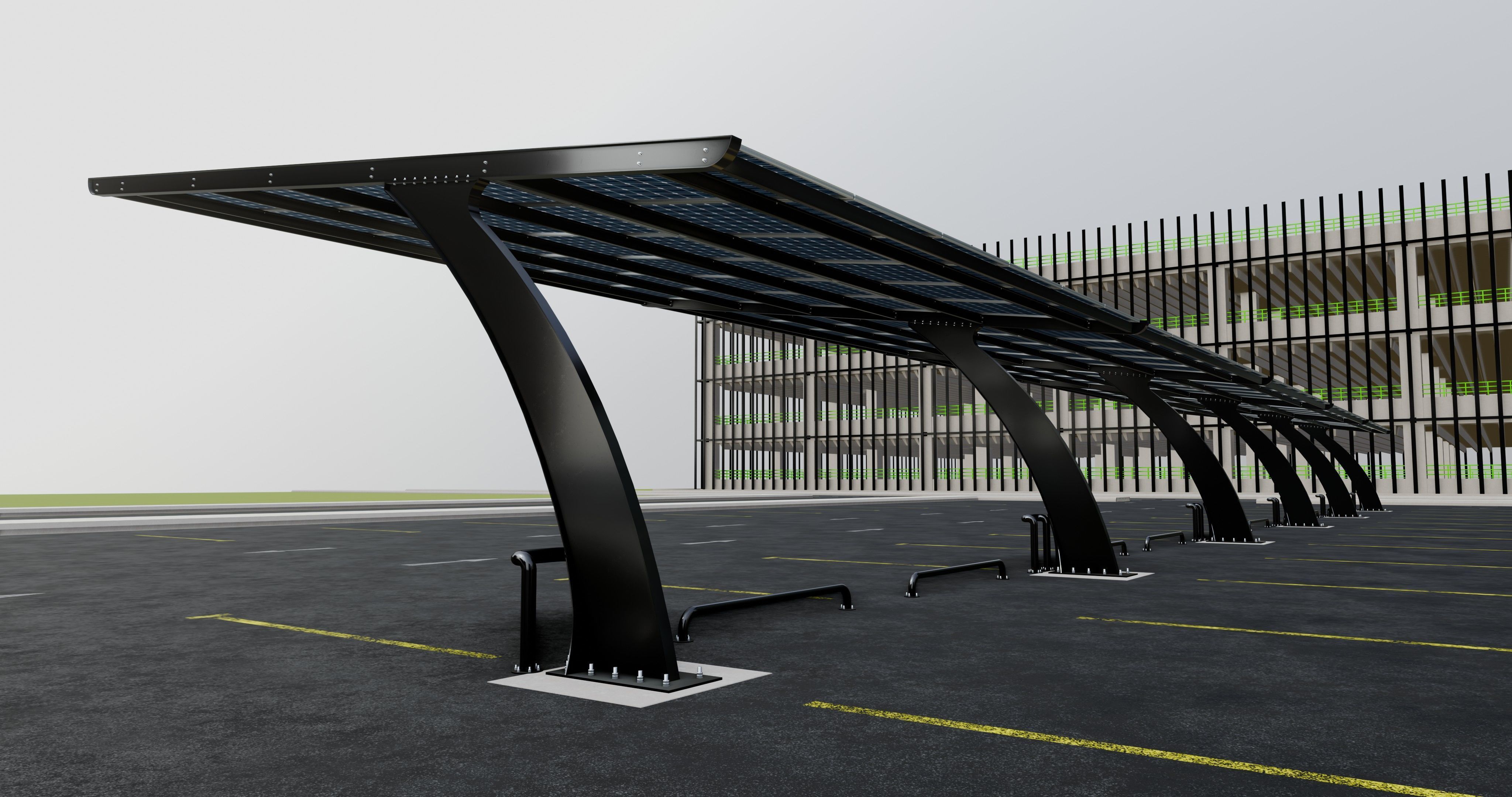 10 Cars L Type Modern Solar Carport 3D model_5