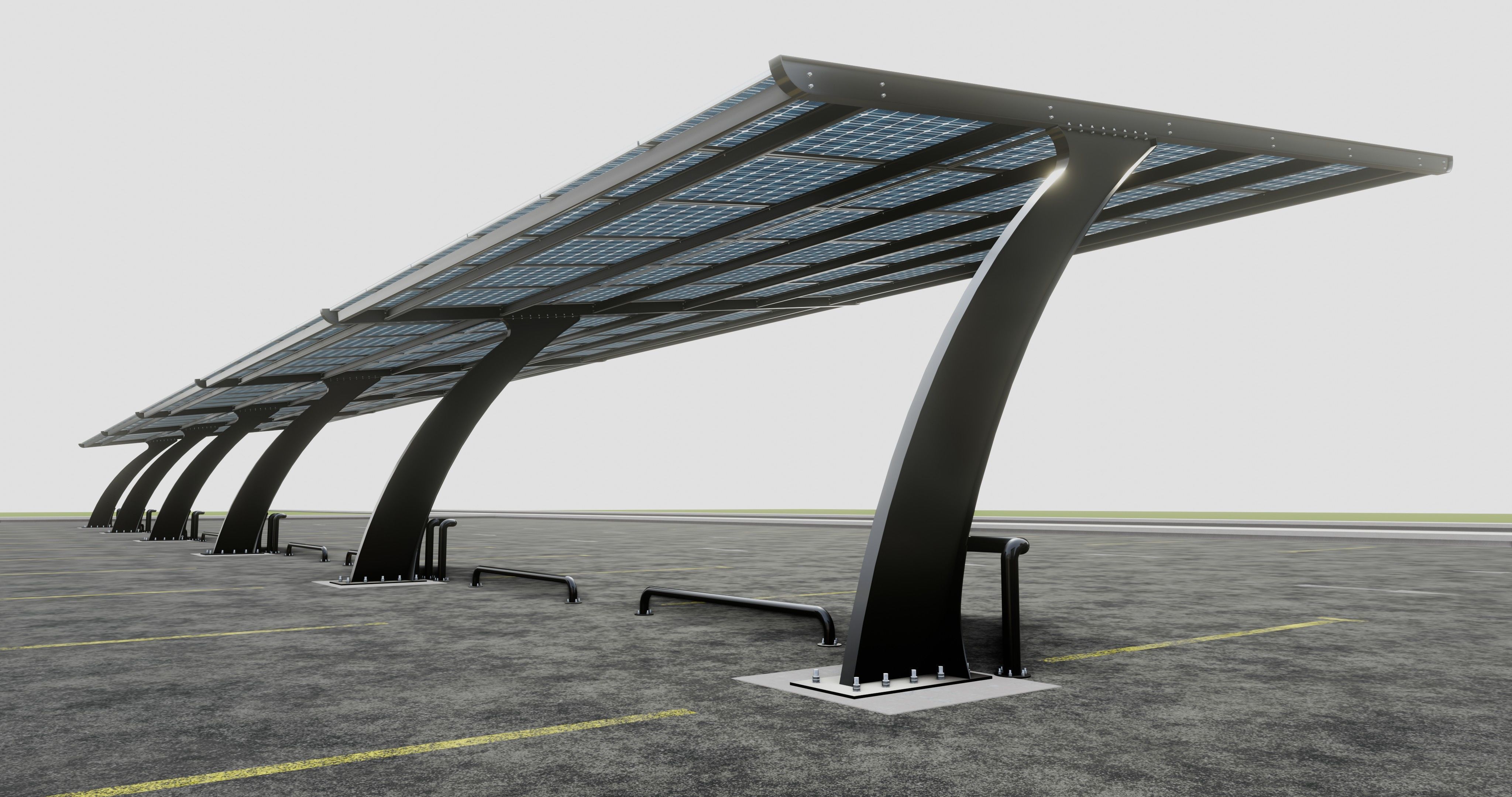 10 Cars L Type Modern Solar Carport 3D model_3