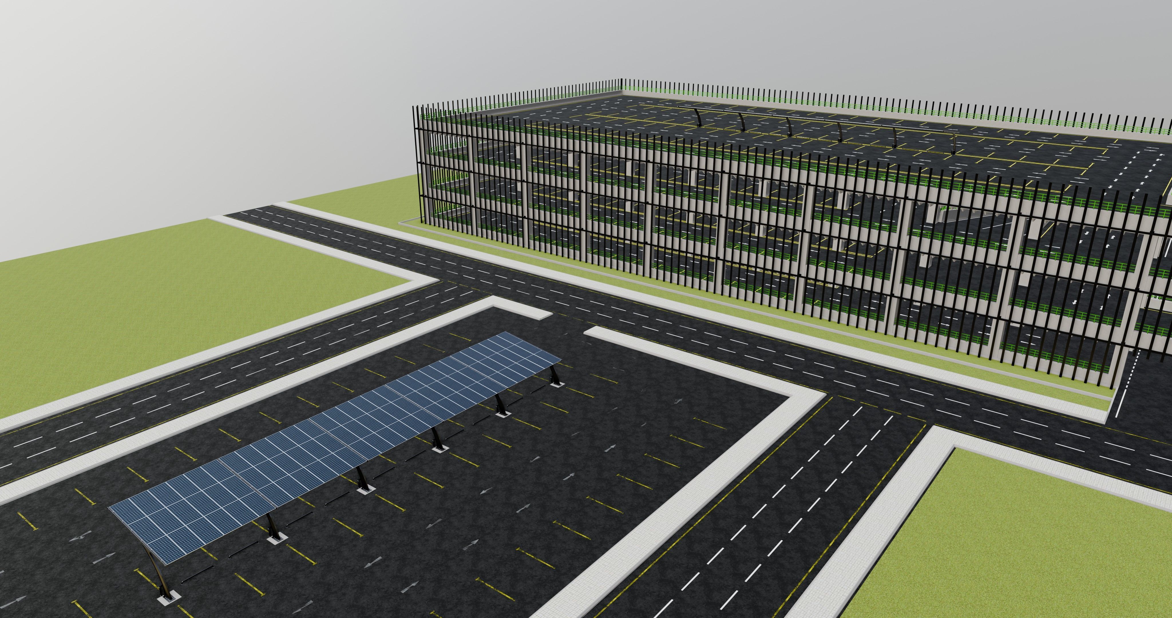10 Cars L Type Modern Solar Carport 3D model_24