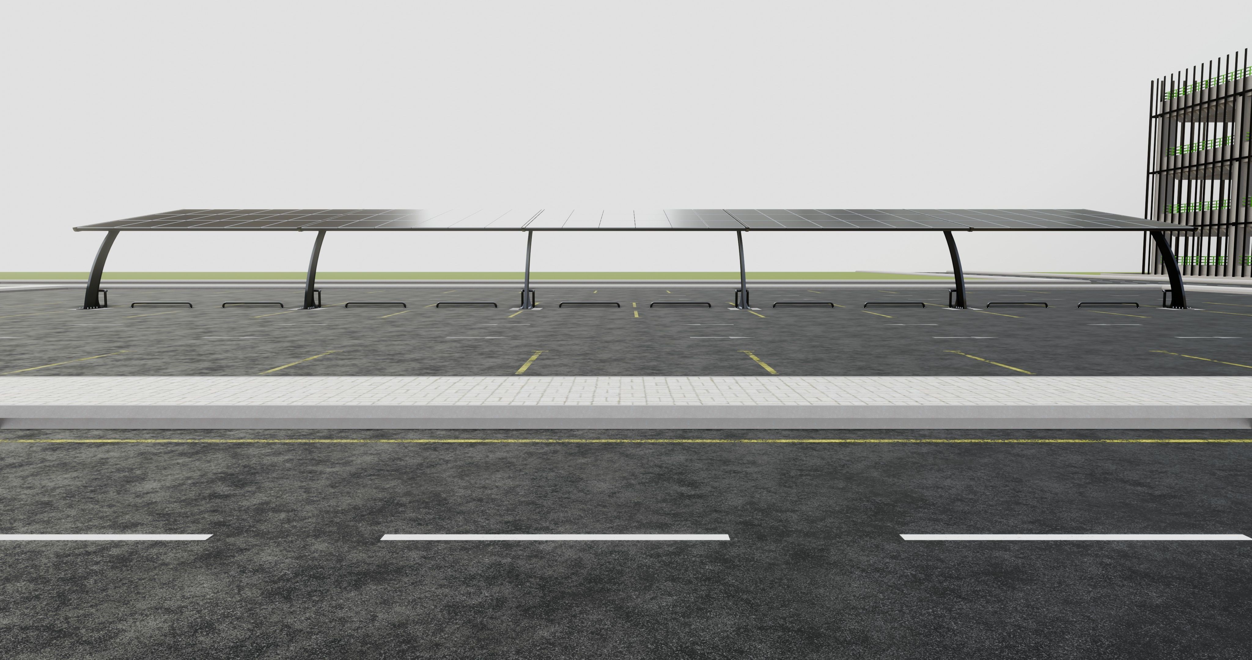 10 Cars L Type Modern Solar Carport 3D model_8