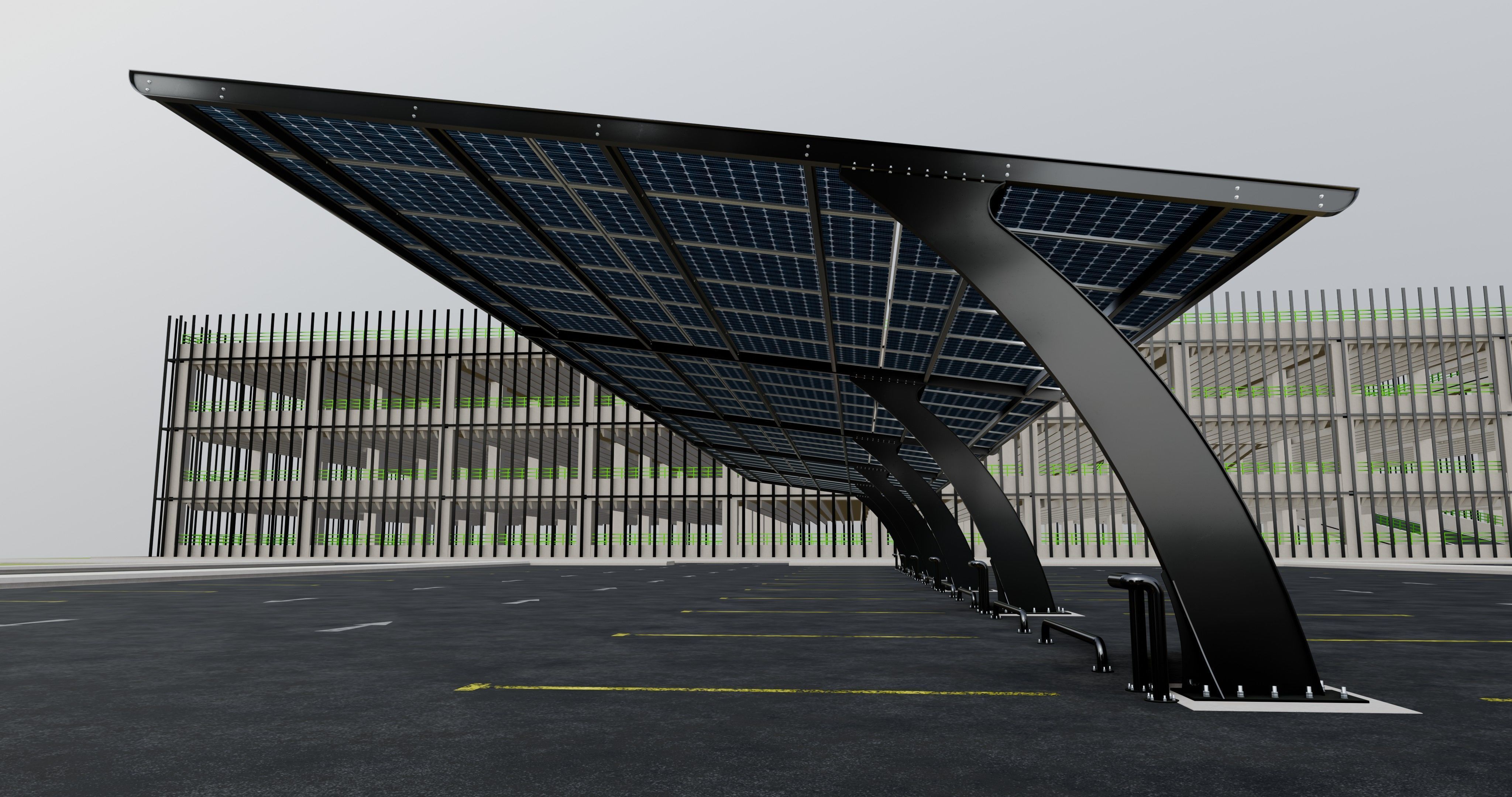 10 Cars L Type Modern Solar Carport 3D model_2