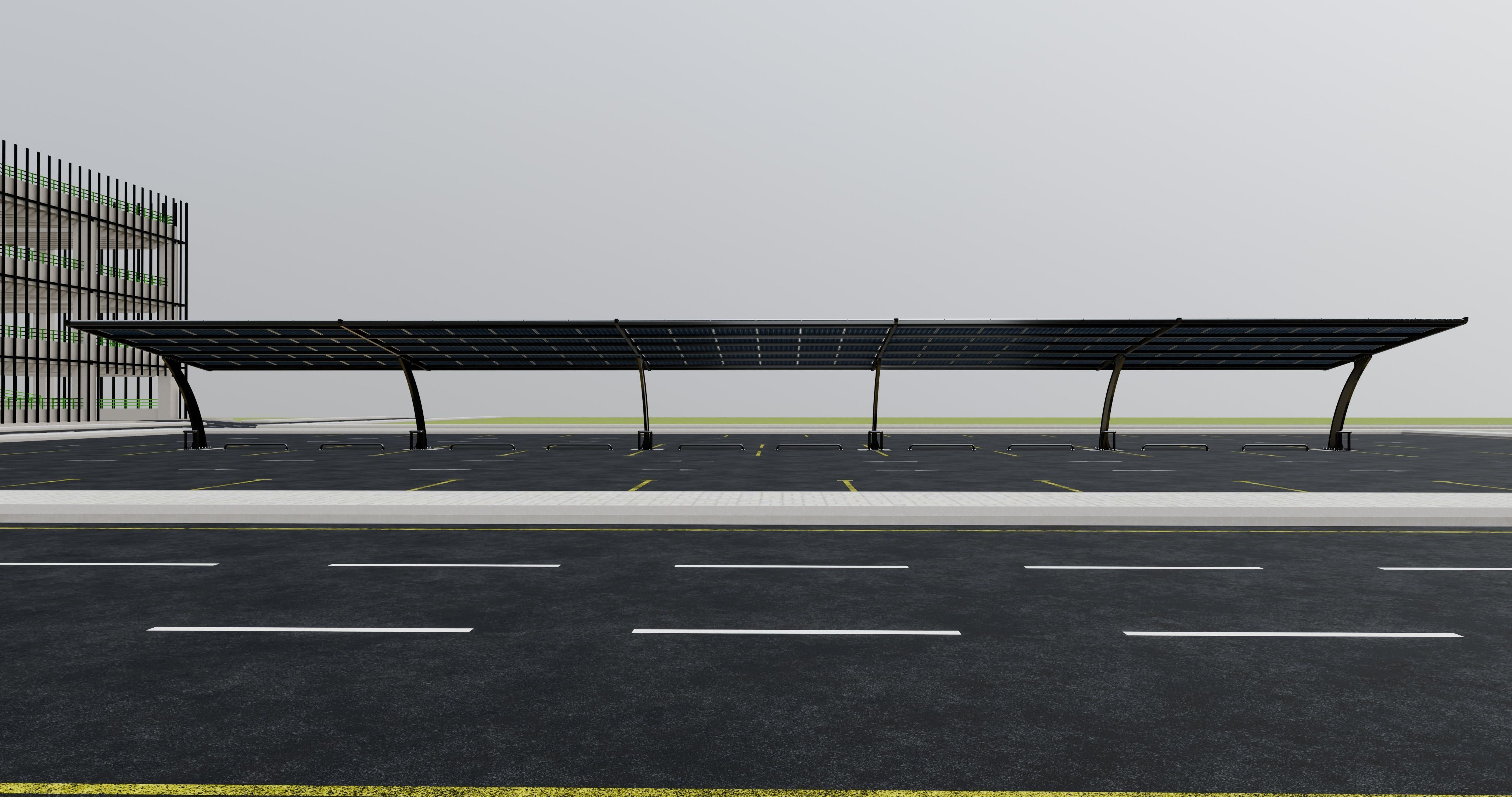 10 Cars L Type Modern Solar Carport 3D model_7