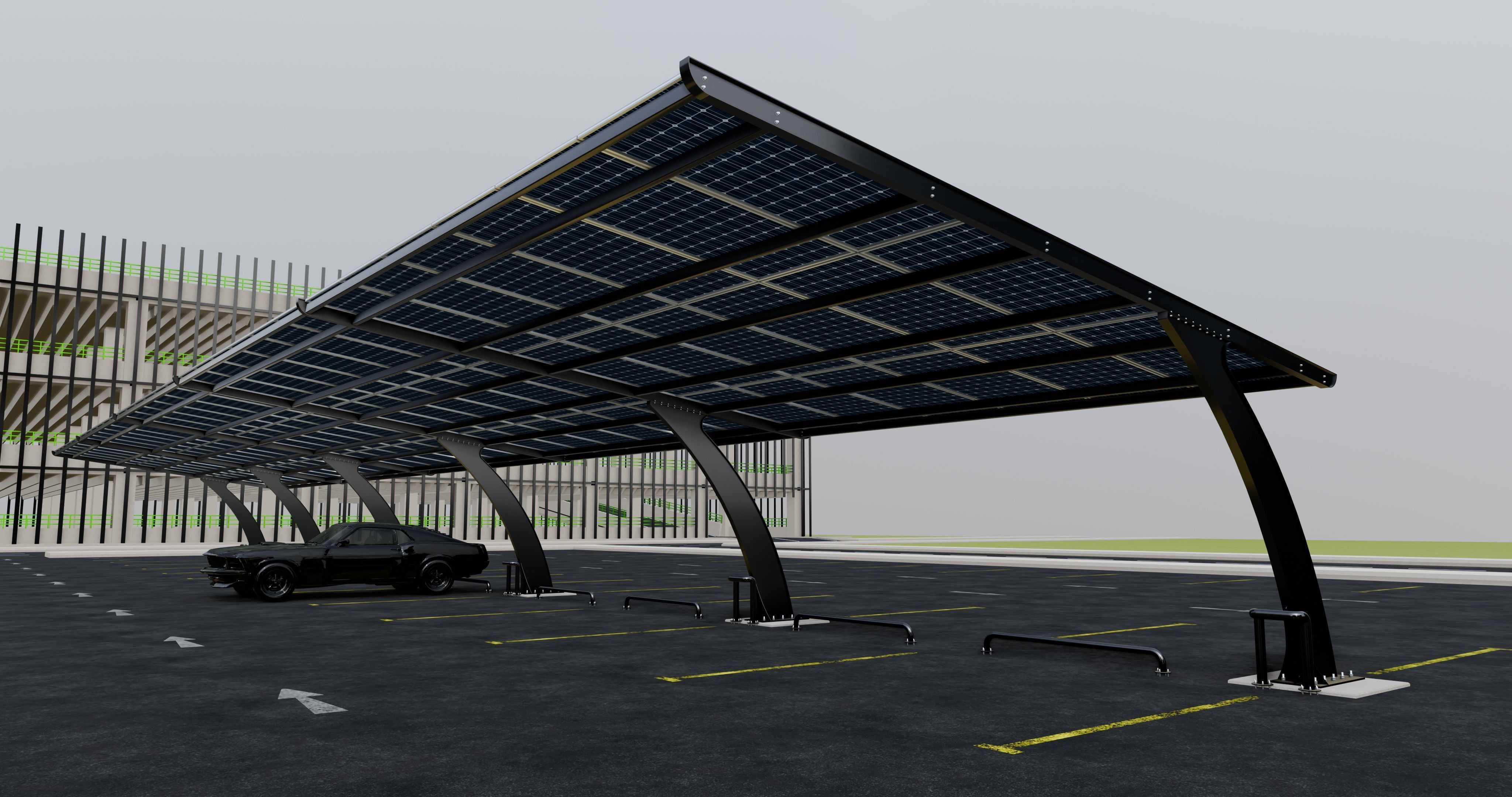 10 Cars L Type Modern Solar Carport 3D model_19