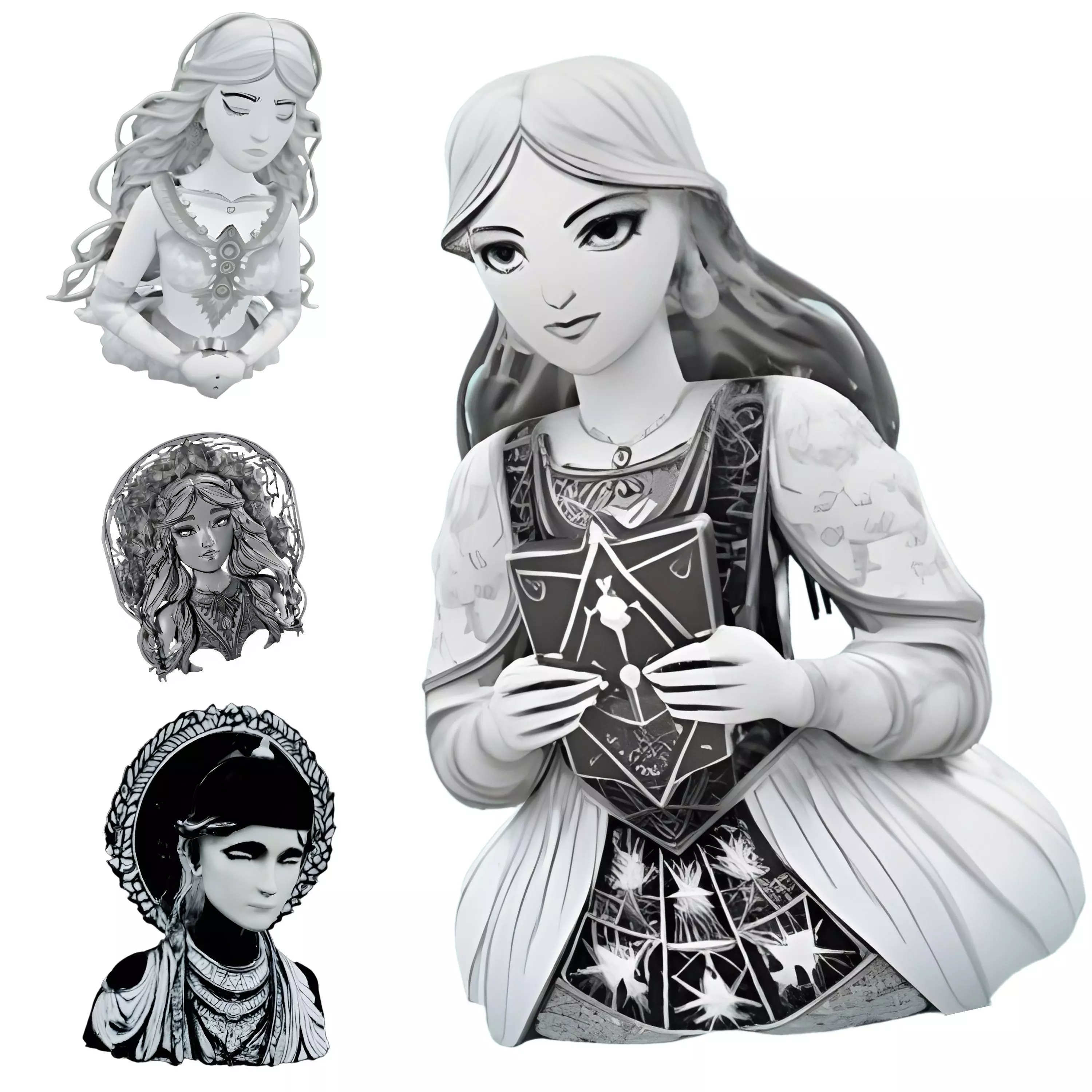 Ethereal Maiden Series - Medieval Fantasy Busts Collection 3D print model_0
