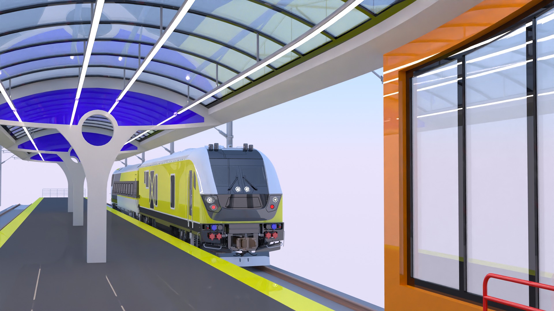 Stations with american train 3D Model Collection_6